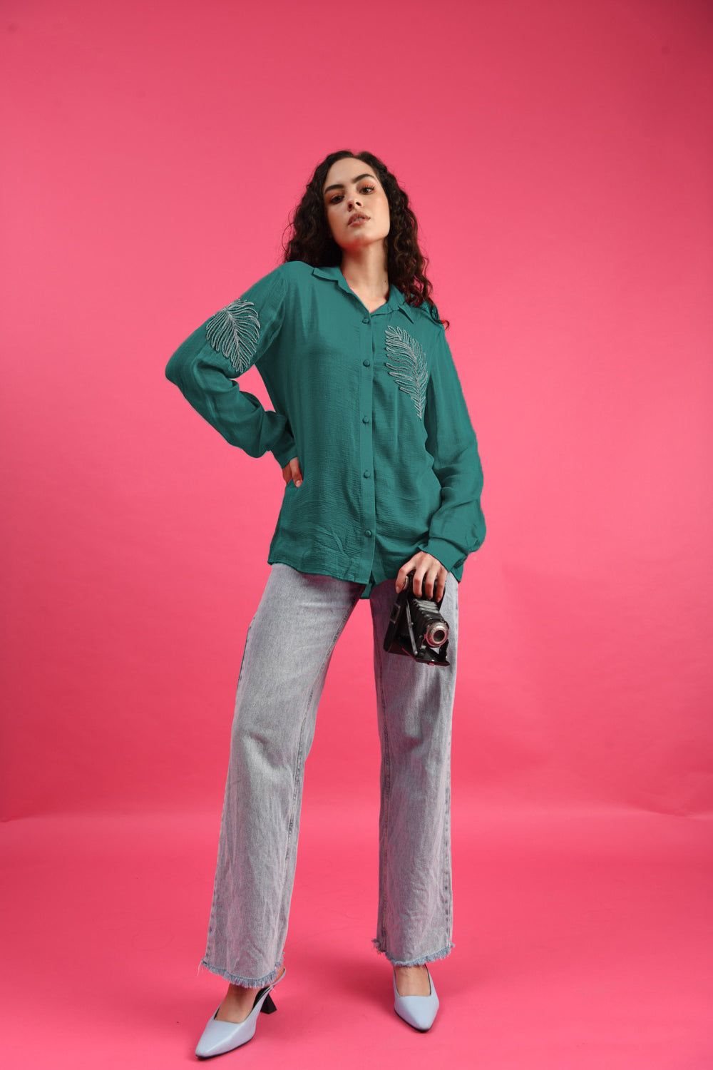 deluxe embellished green shirt