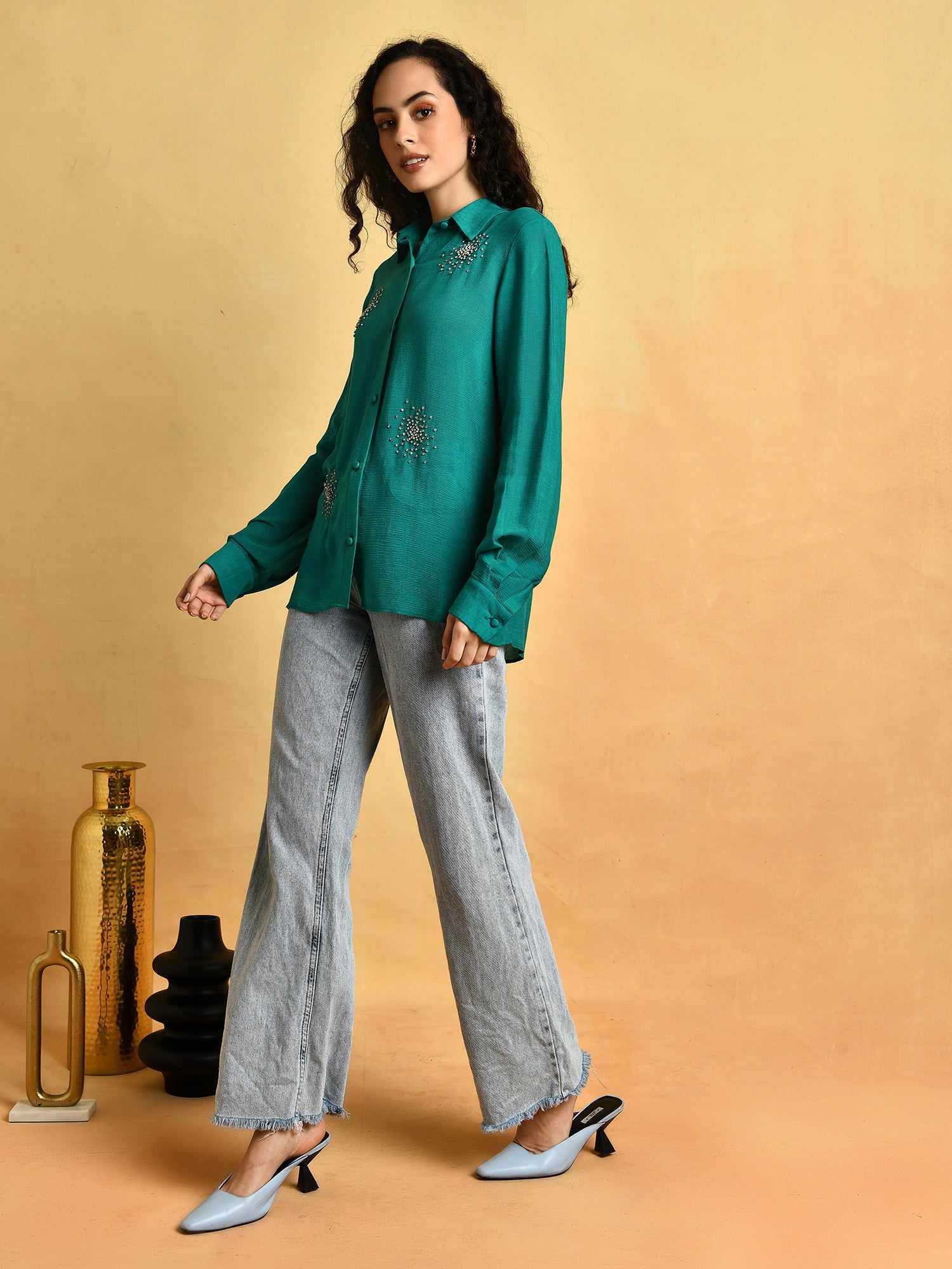 deluxe embellished green shirt
