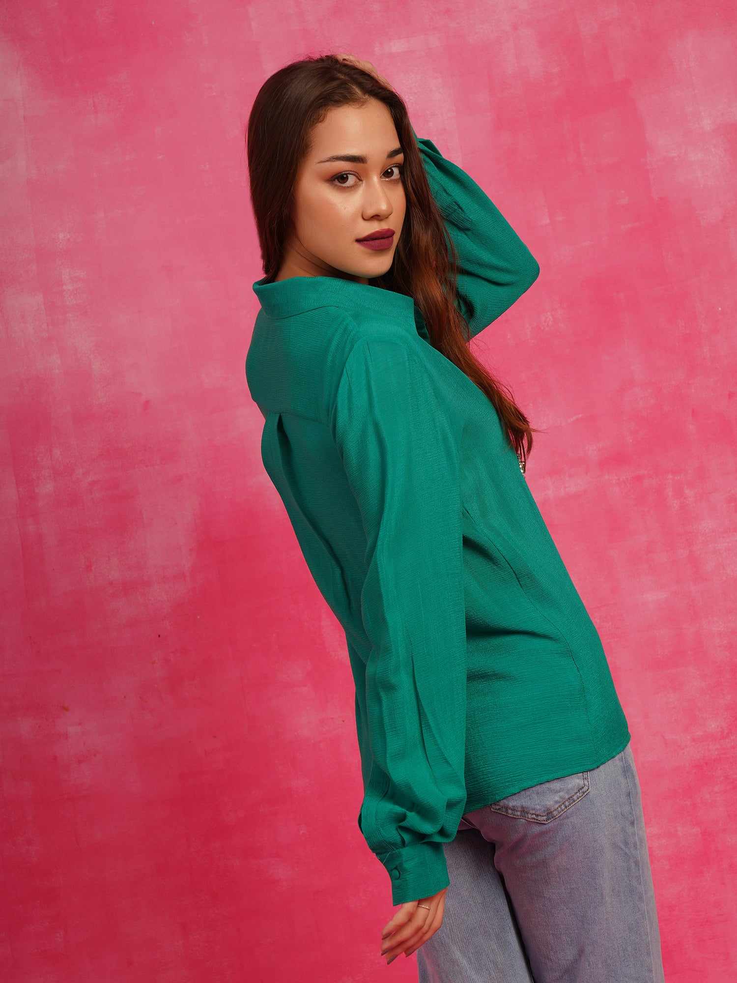 deluxe embellished green crystal shirt
