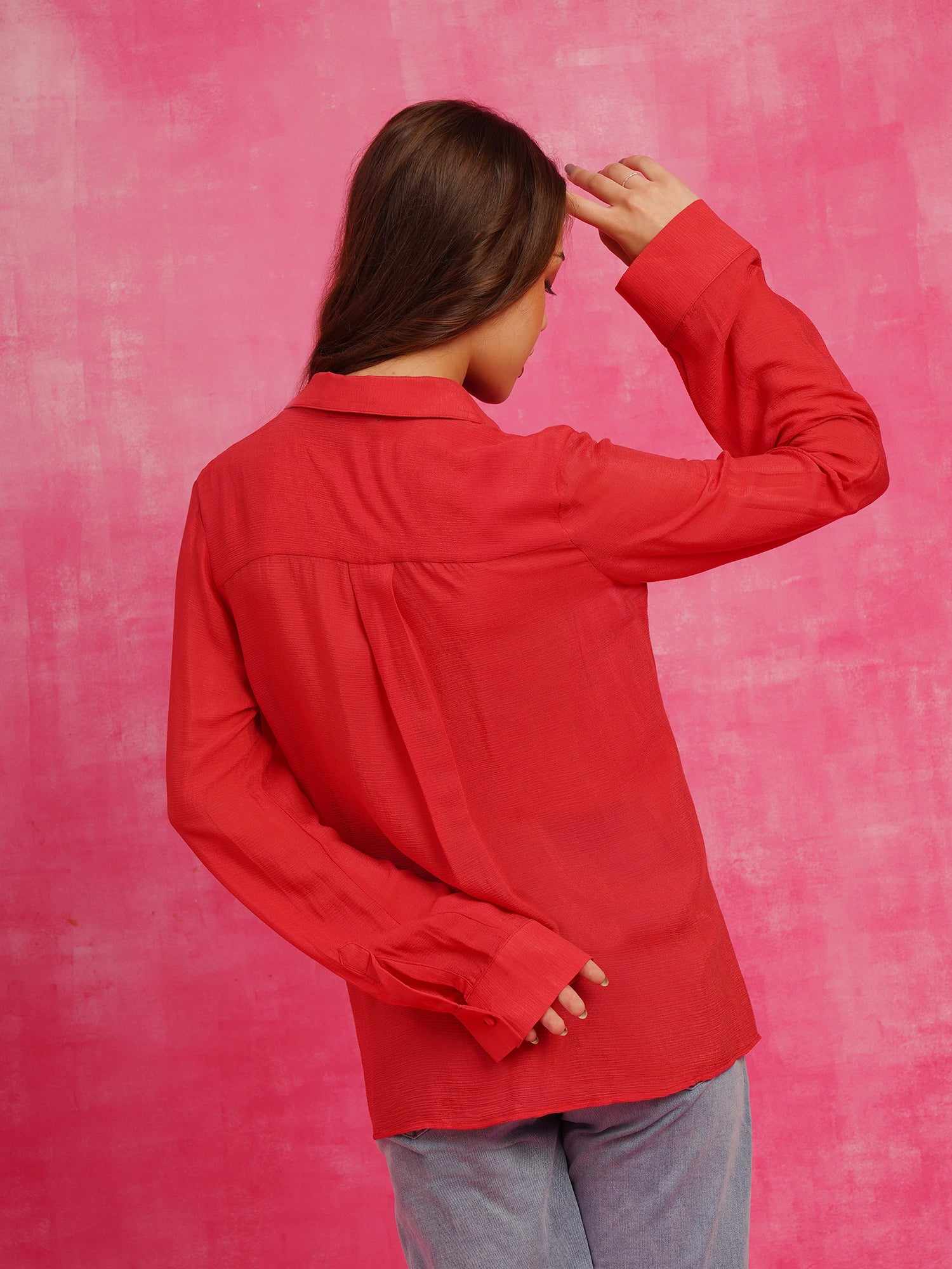 deluxe multi shade embellished red shirt