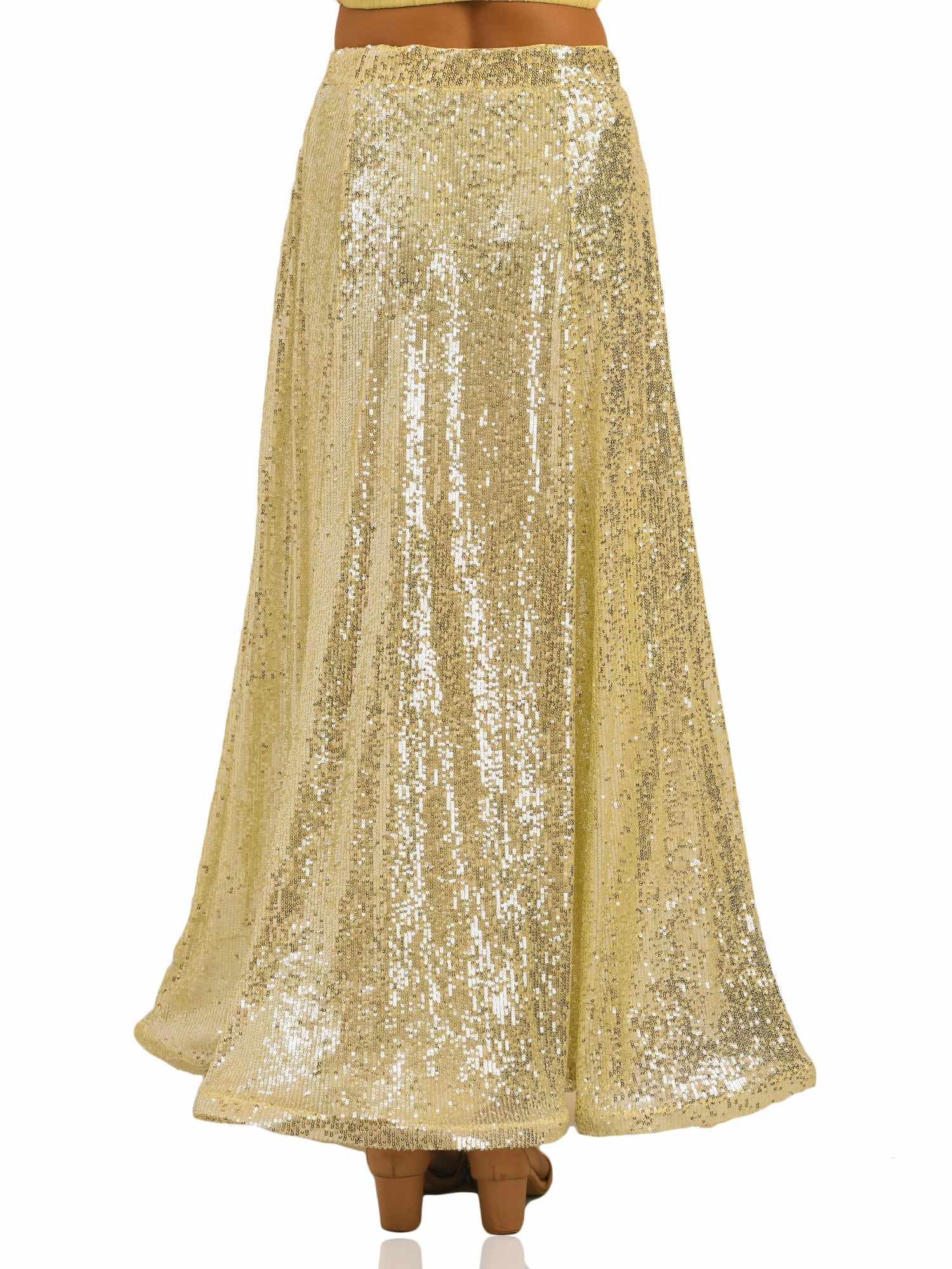 sequined tulle floor length lemon skirt