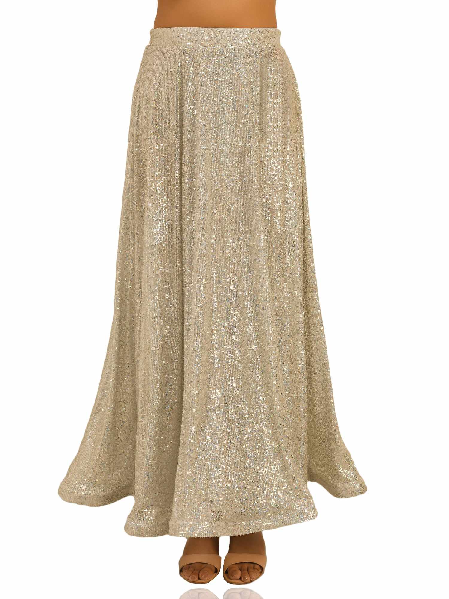 sequined tulle floor length white skirt