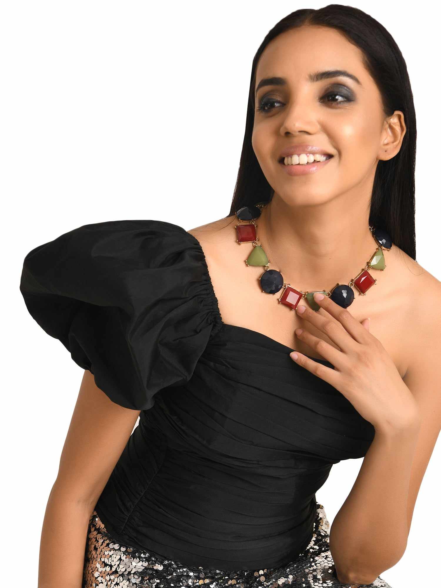 love your curves black tafatta top