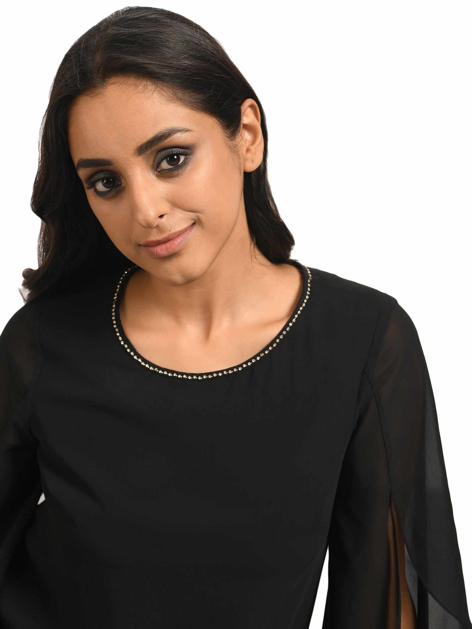 petal sleeve black top