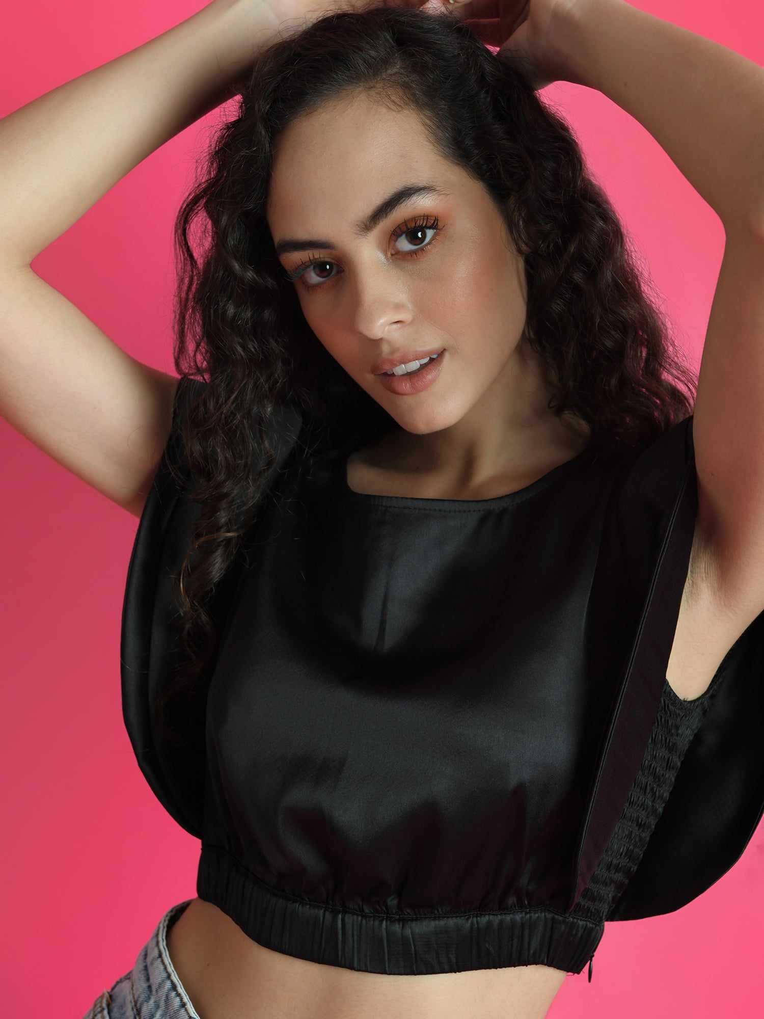 black satin wings crop top