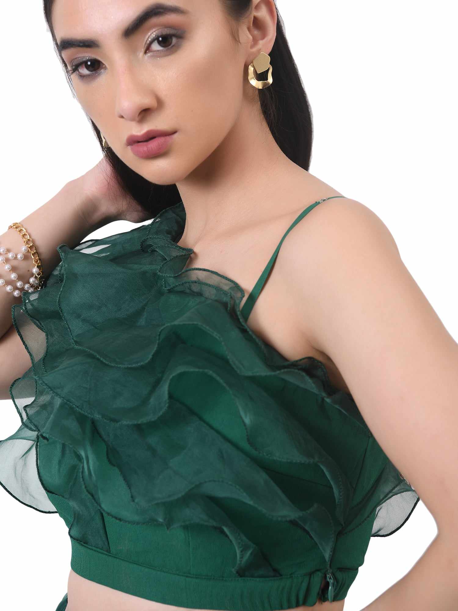green ruffle top