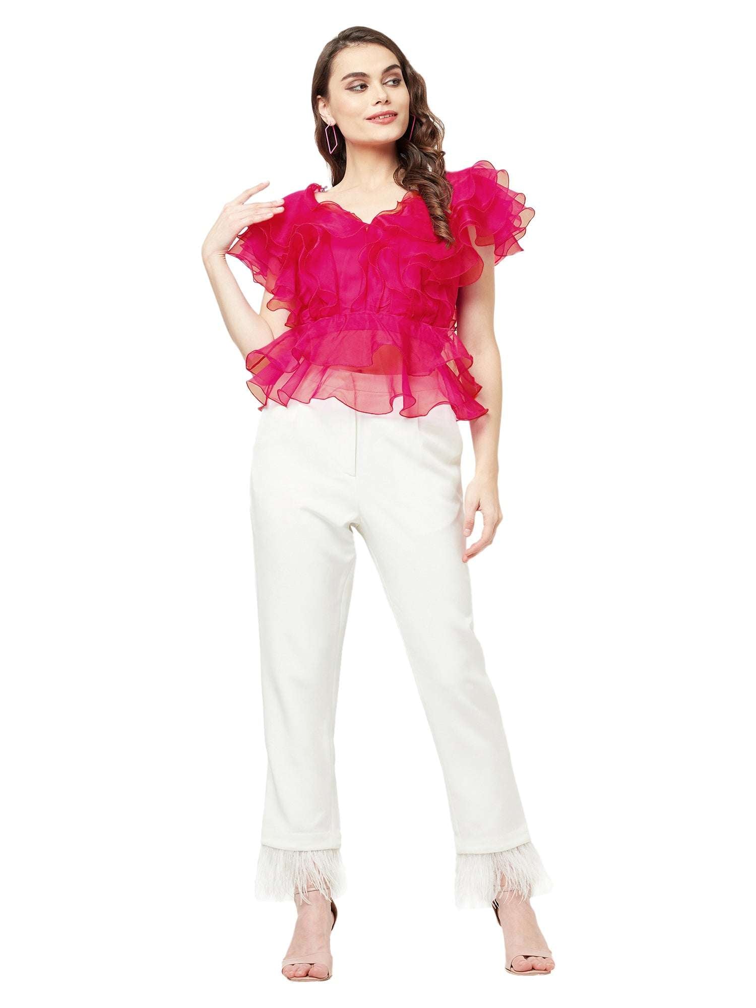 playfull ruffle hot pink top