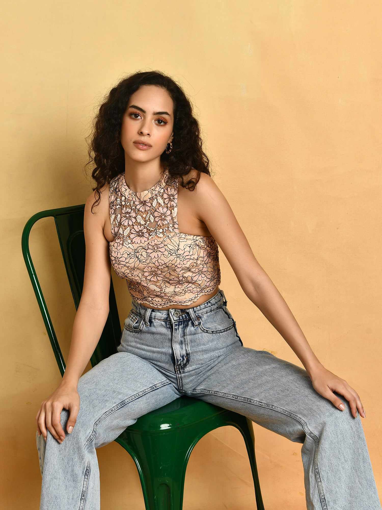 halter neck lace crop top