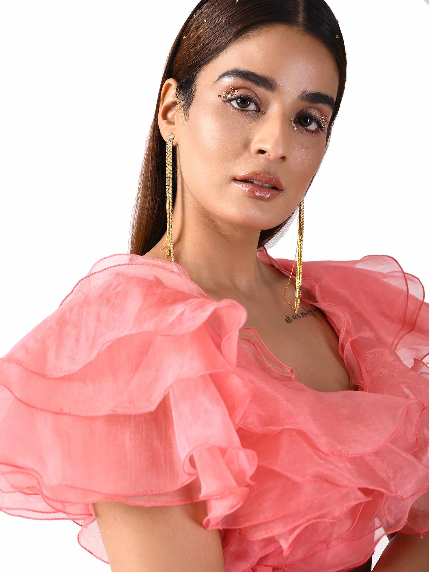 pink oversized ruffles top
