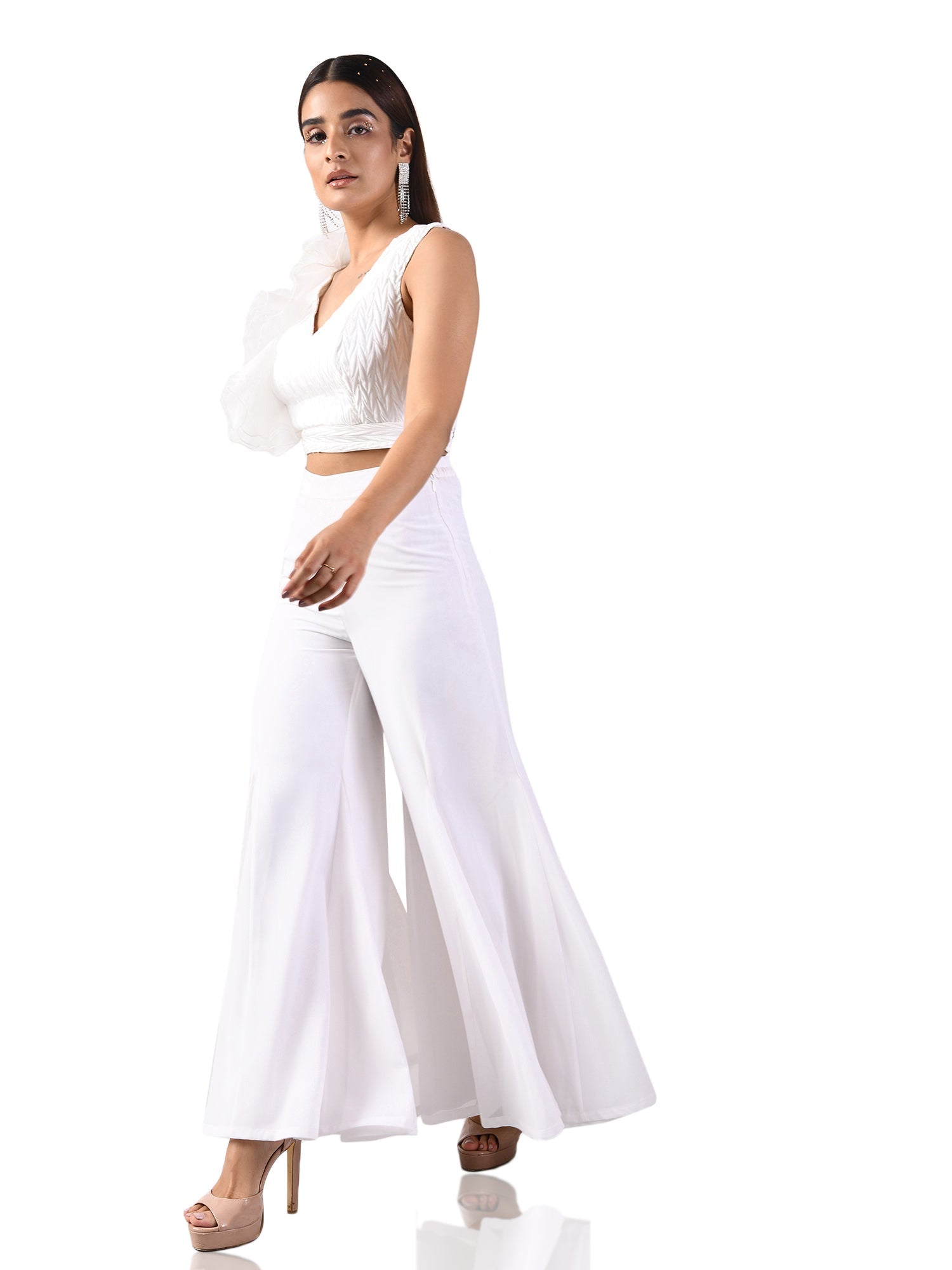 one shoulder ruffles white top