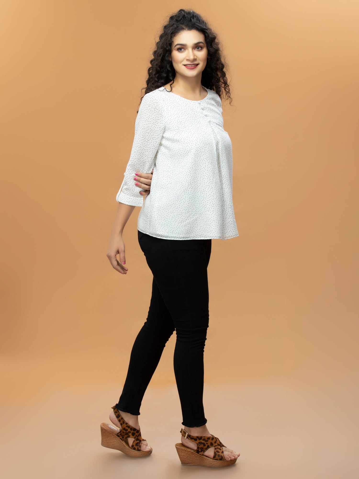 front pleated printed top