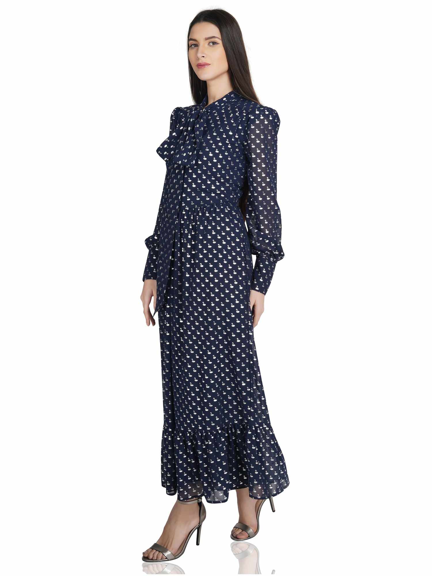 swan print flared jumpsuit