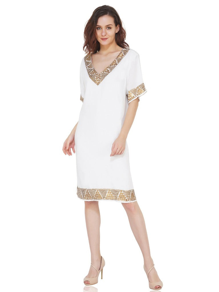 antique brass sequin border dress