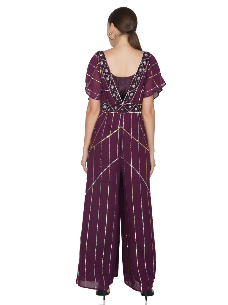 plum sunrise sequin jumpsuit