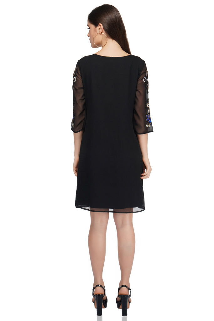 all over hand embellished black dress