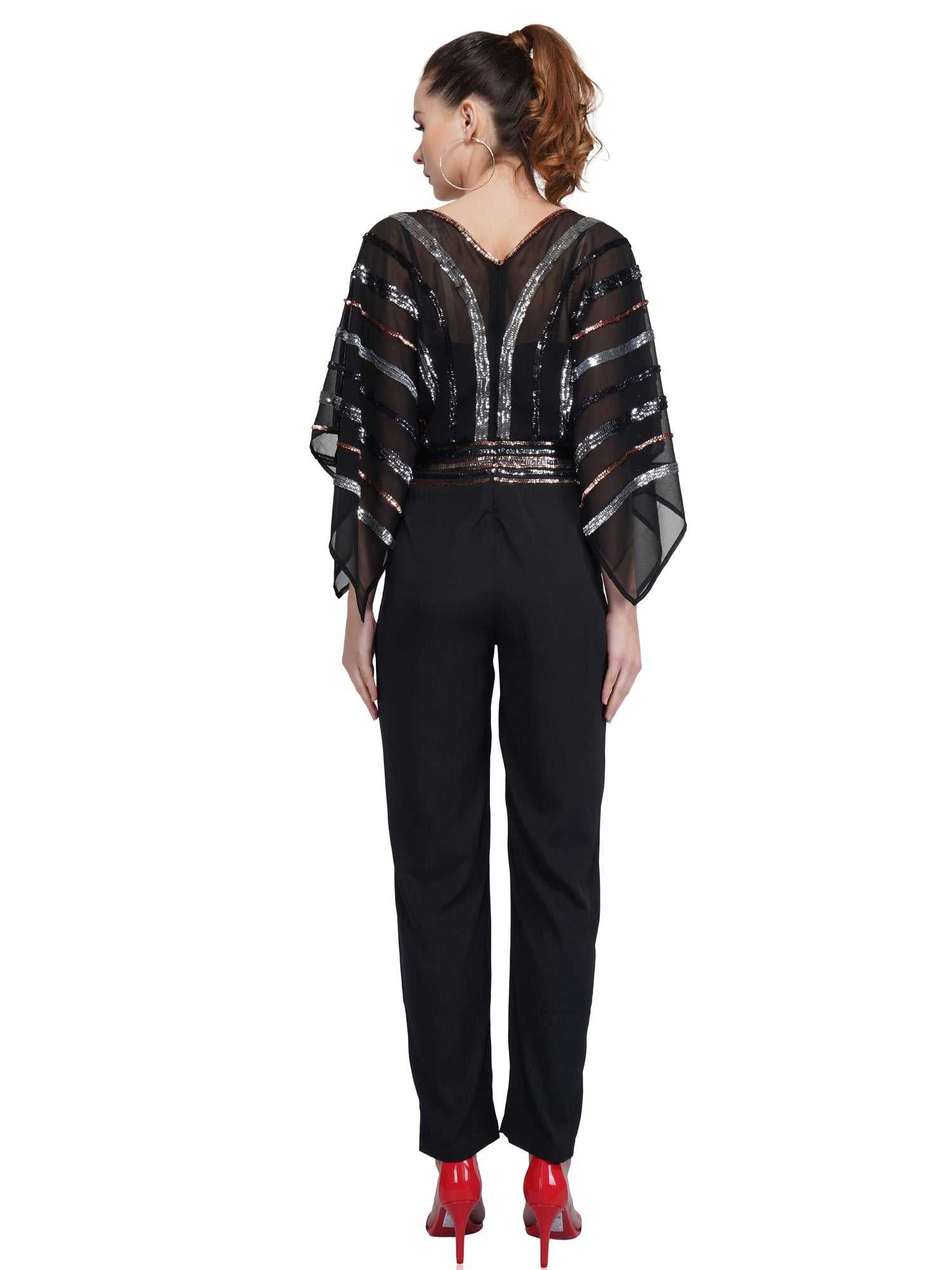 flutter sleeve rainbow sequin jumpsuit