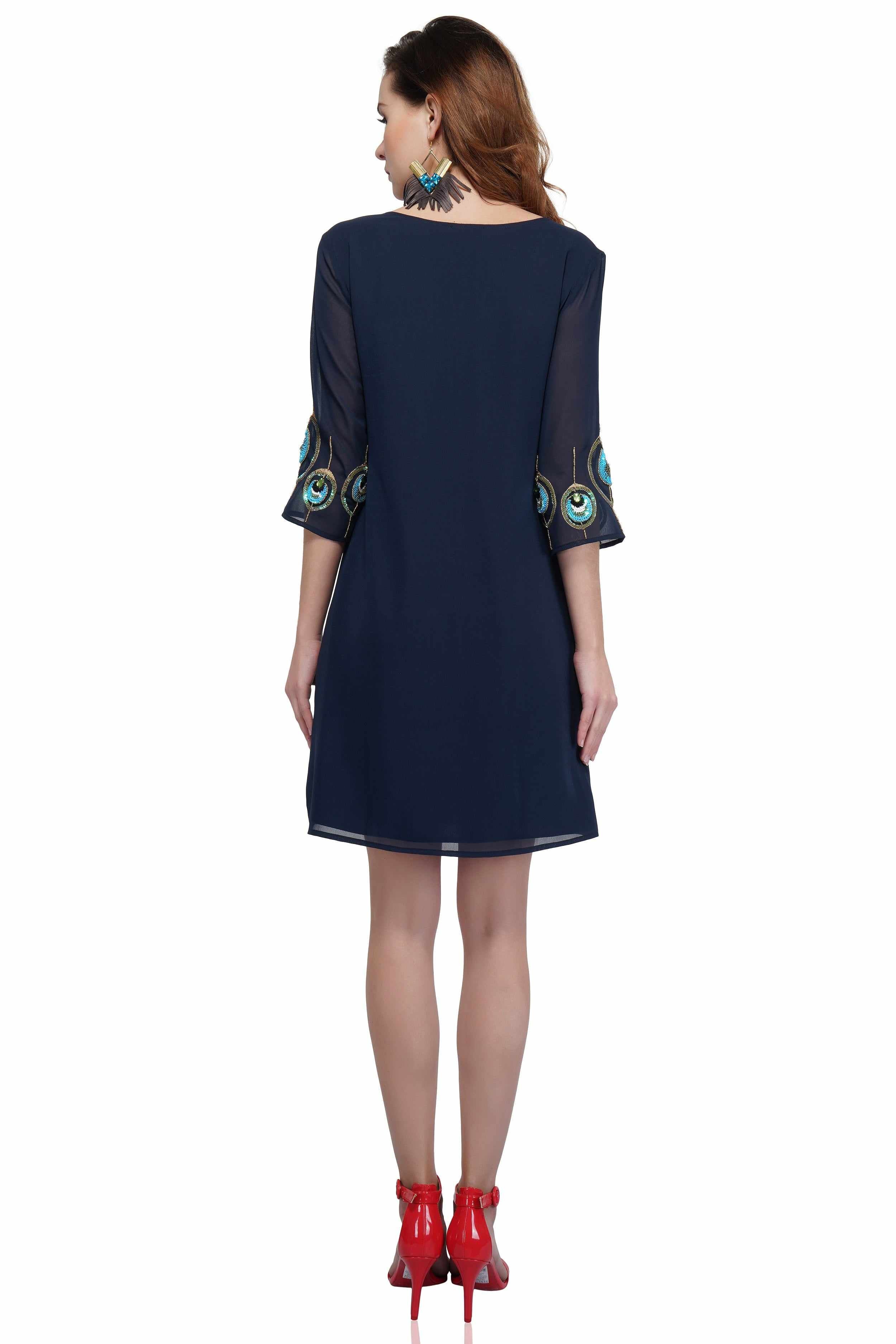 peacock motif dress