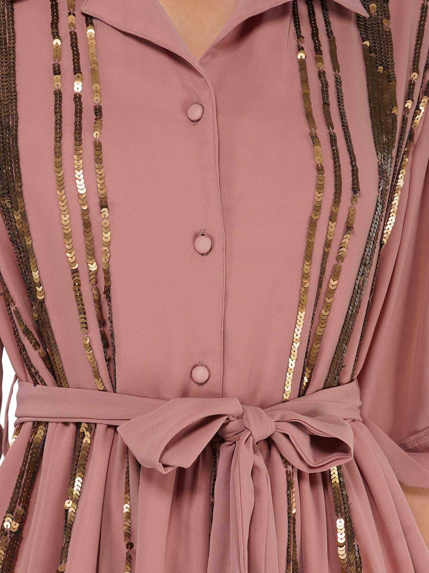 sequinned mock shirt dress