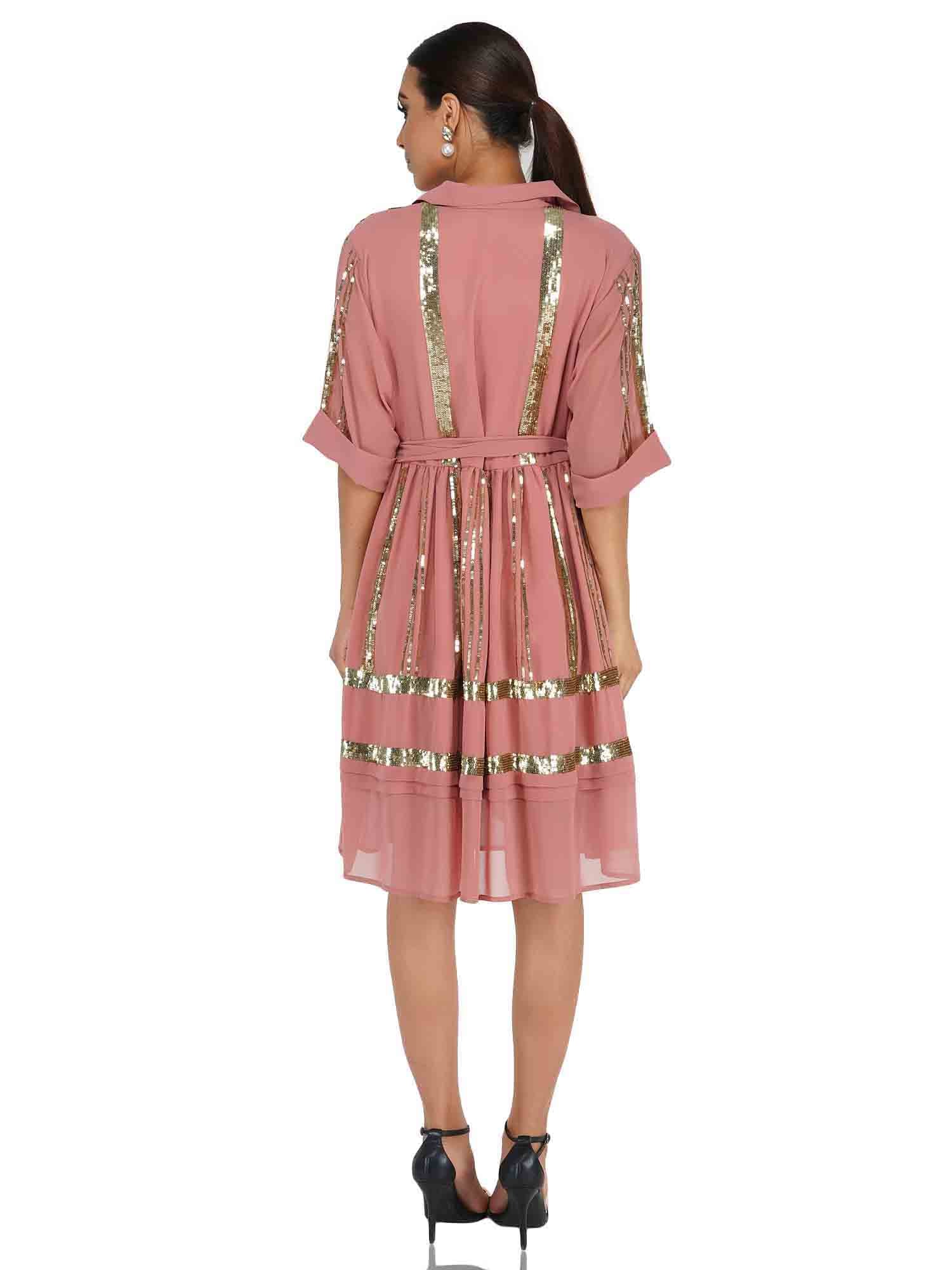 sequined mock shirt dress