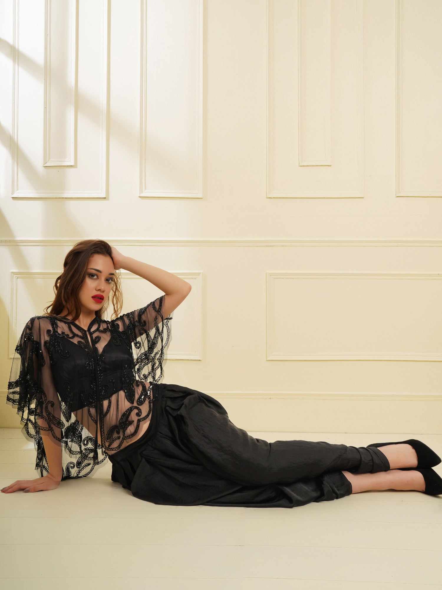 floral design tulle shrug