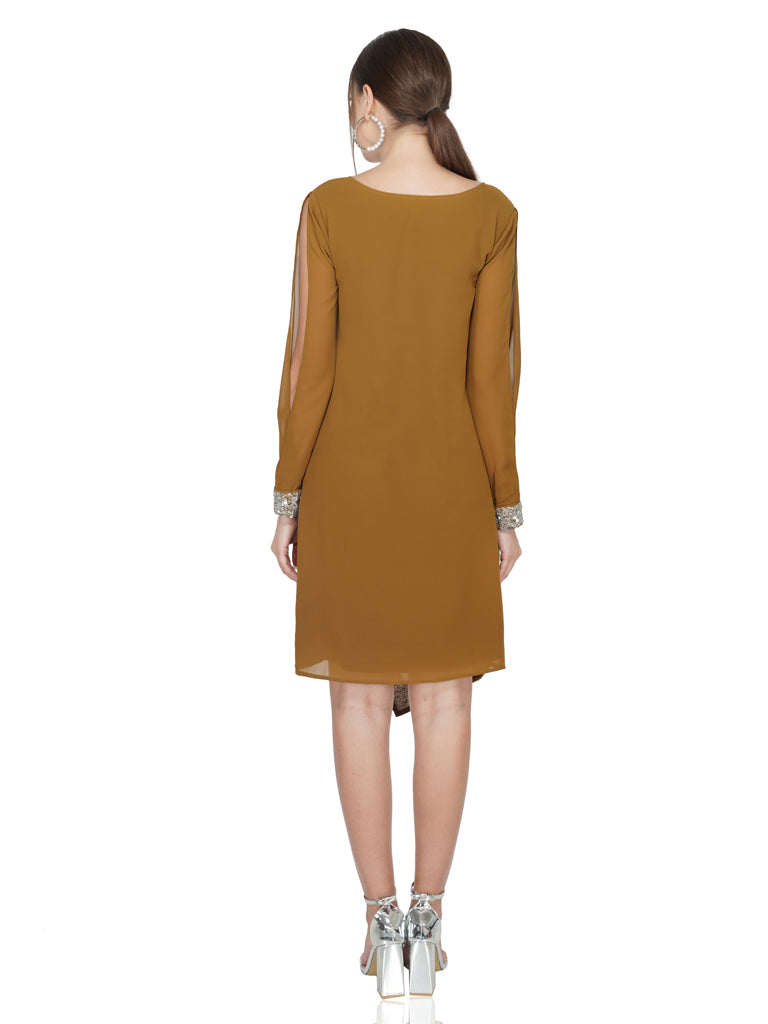 asymmetric hem cold sleeve dress