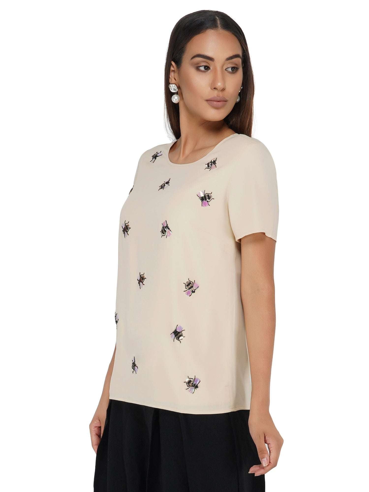 bee motif beige top
