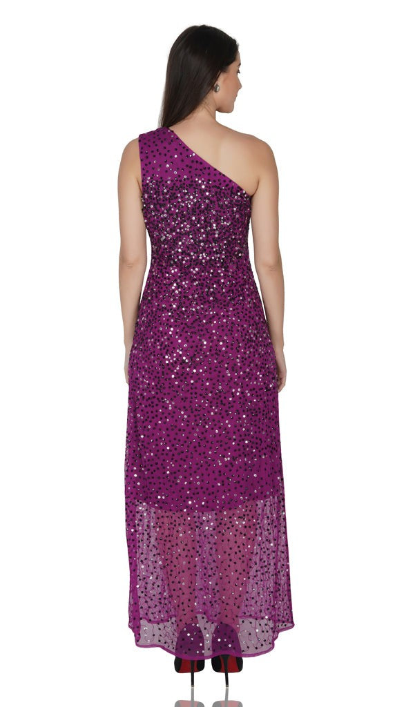one shoulder sequin gown
