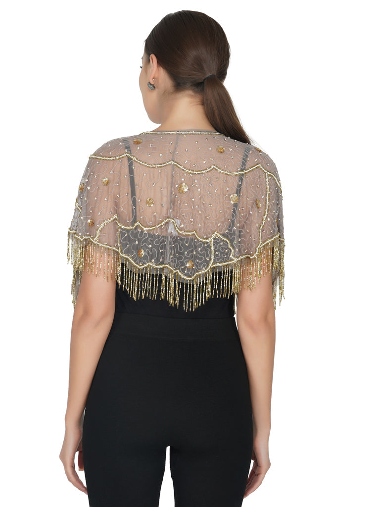 v shape geometric tulle shrug