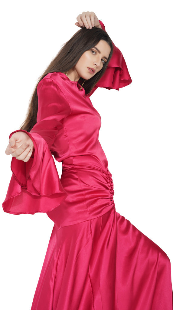 drama red satin dress