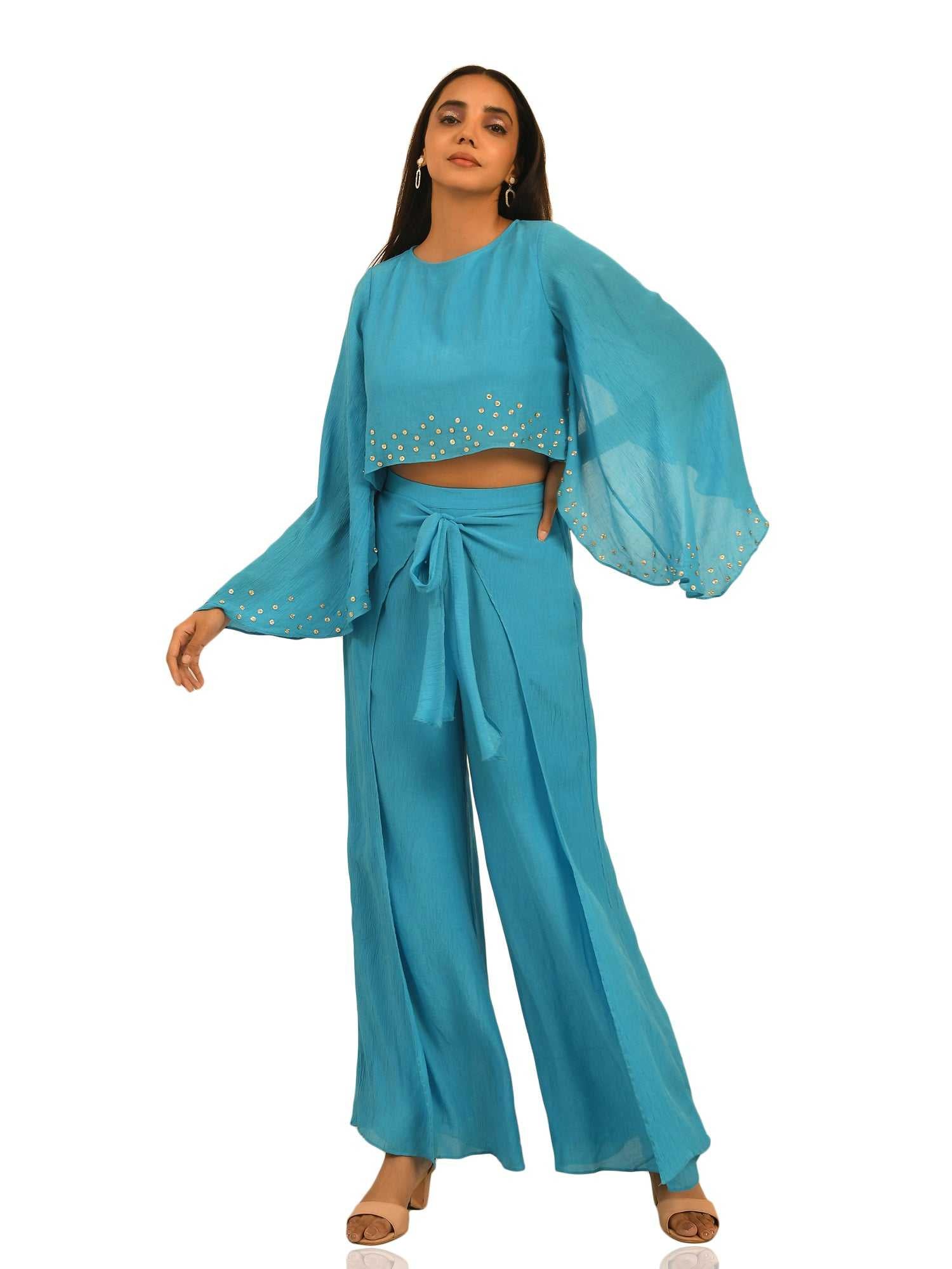 cape top with knot palazzo set