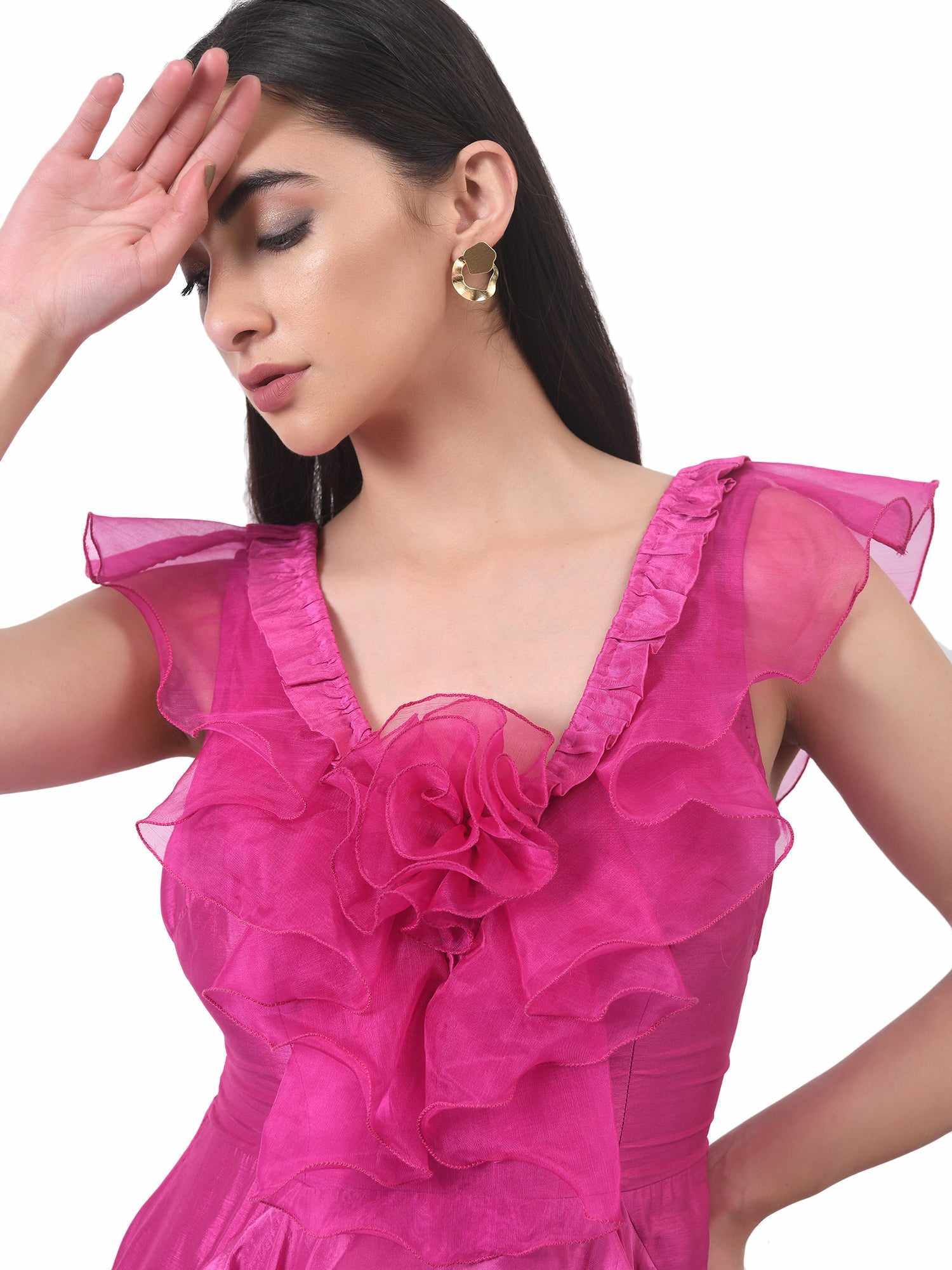 fushcia pink tier gown