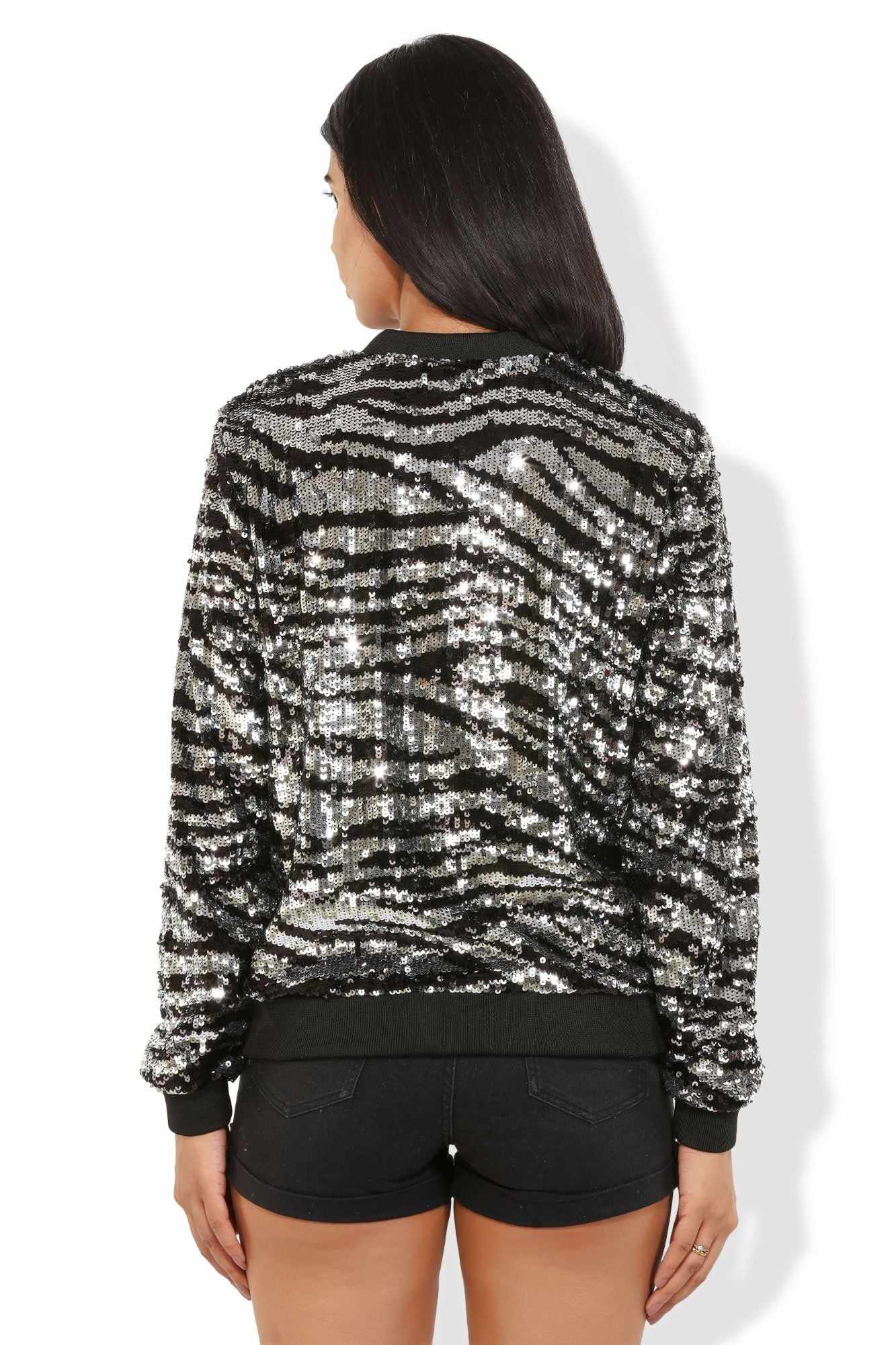 sequined tulle leopard print bomber jacket