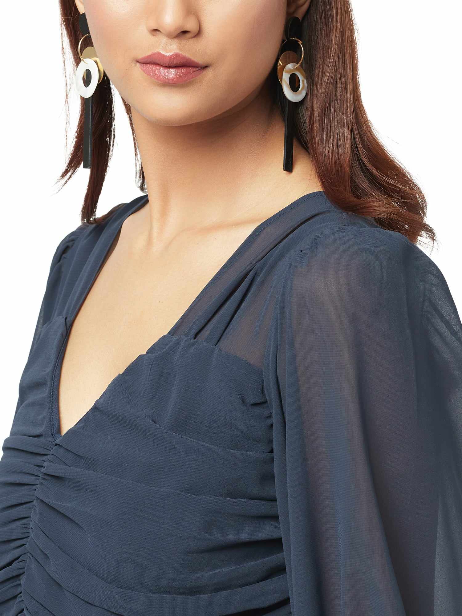 blue ruched mini dress