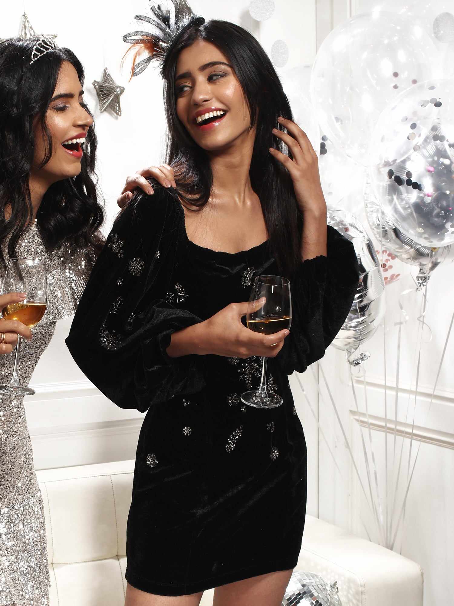 hazel embellished velvet mini dress