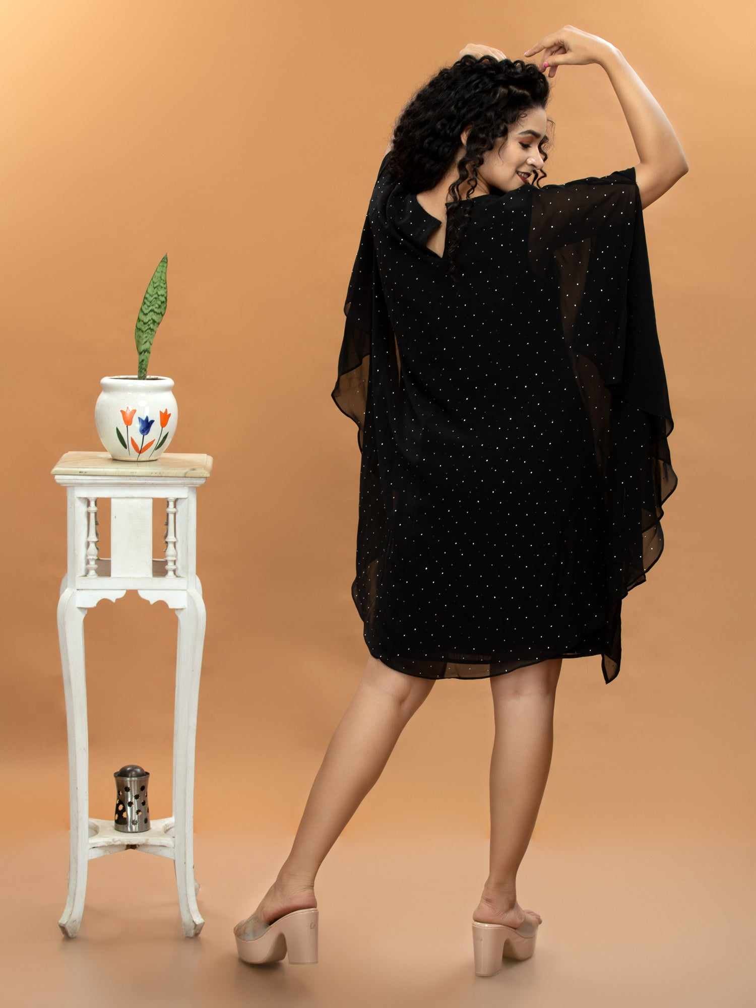 all over stud black dress