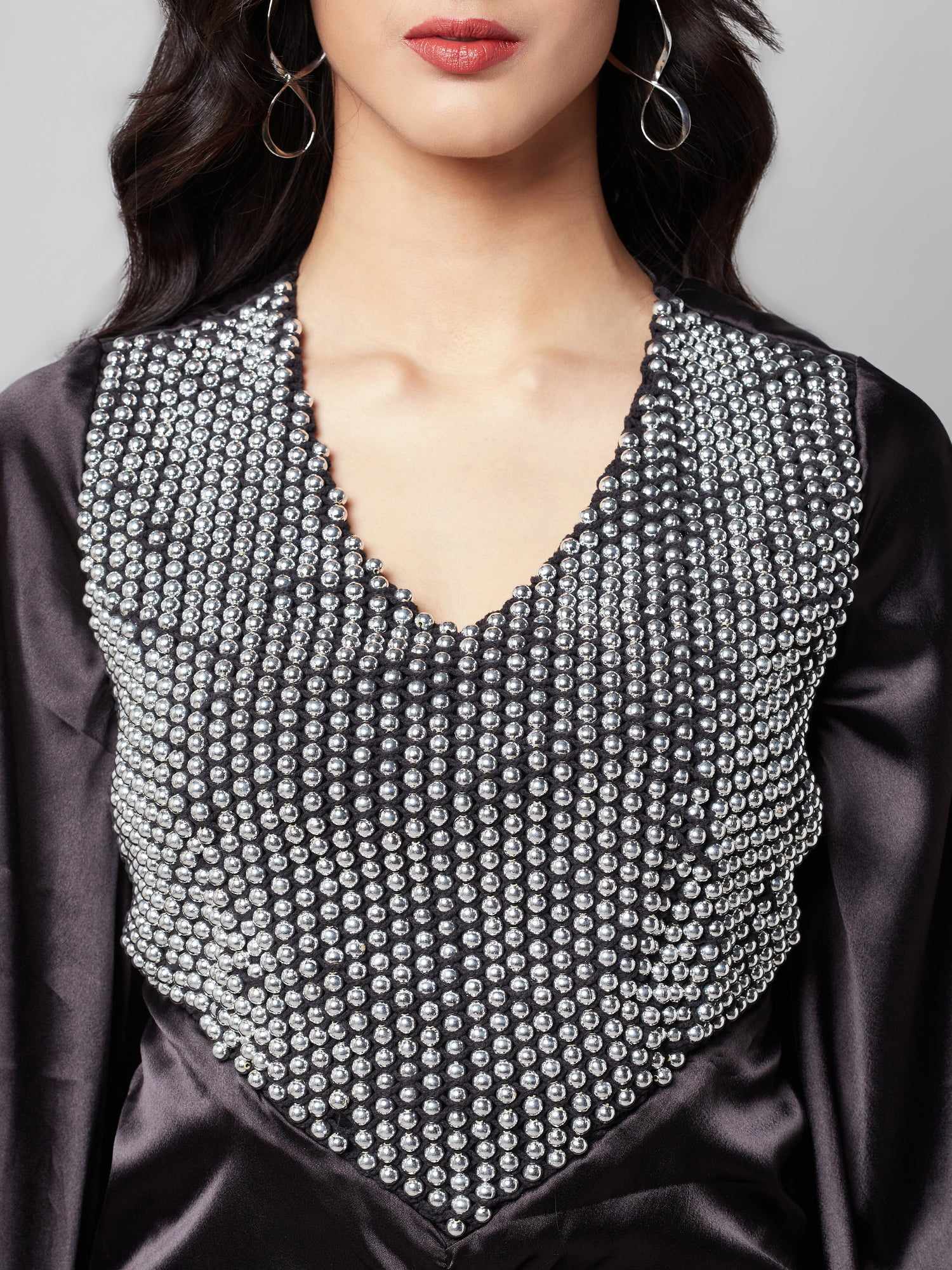 crochet with pearl bead black dress