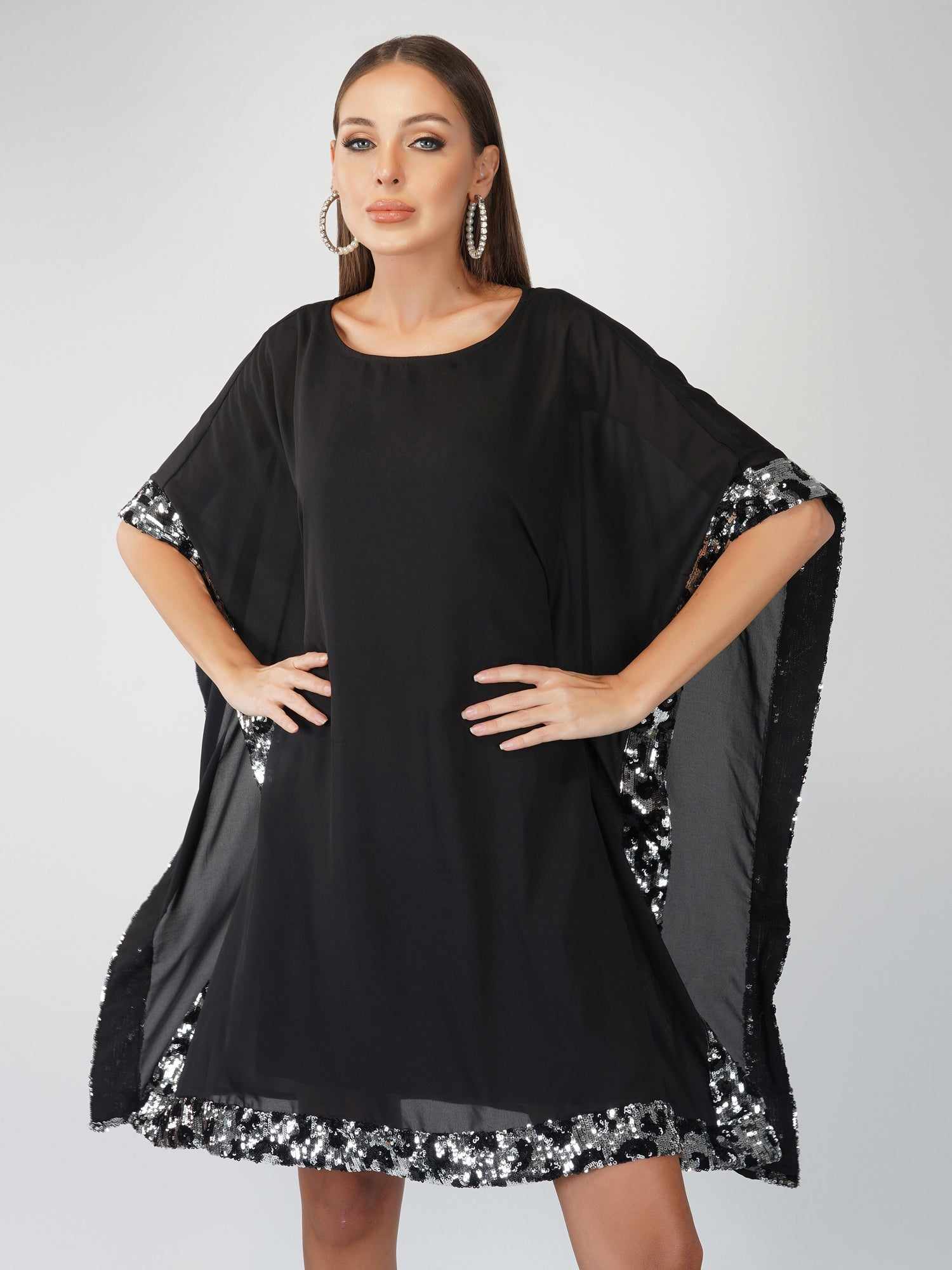 dual tone sequins cape dress
