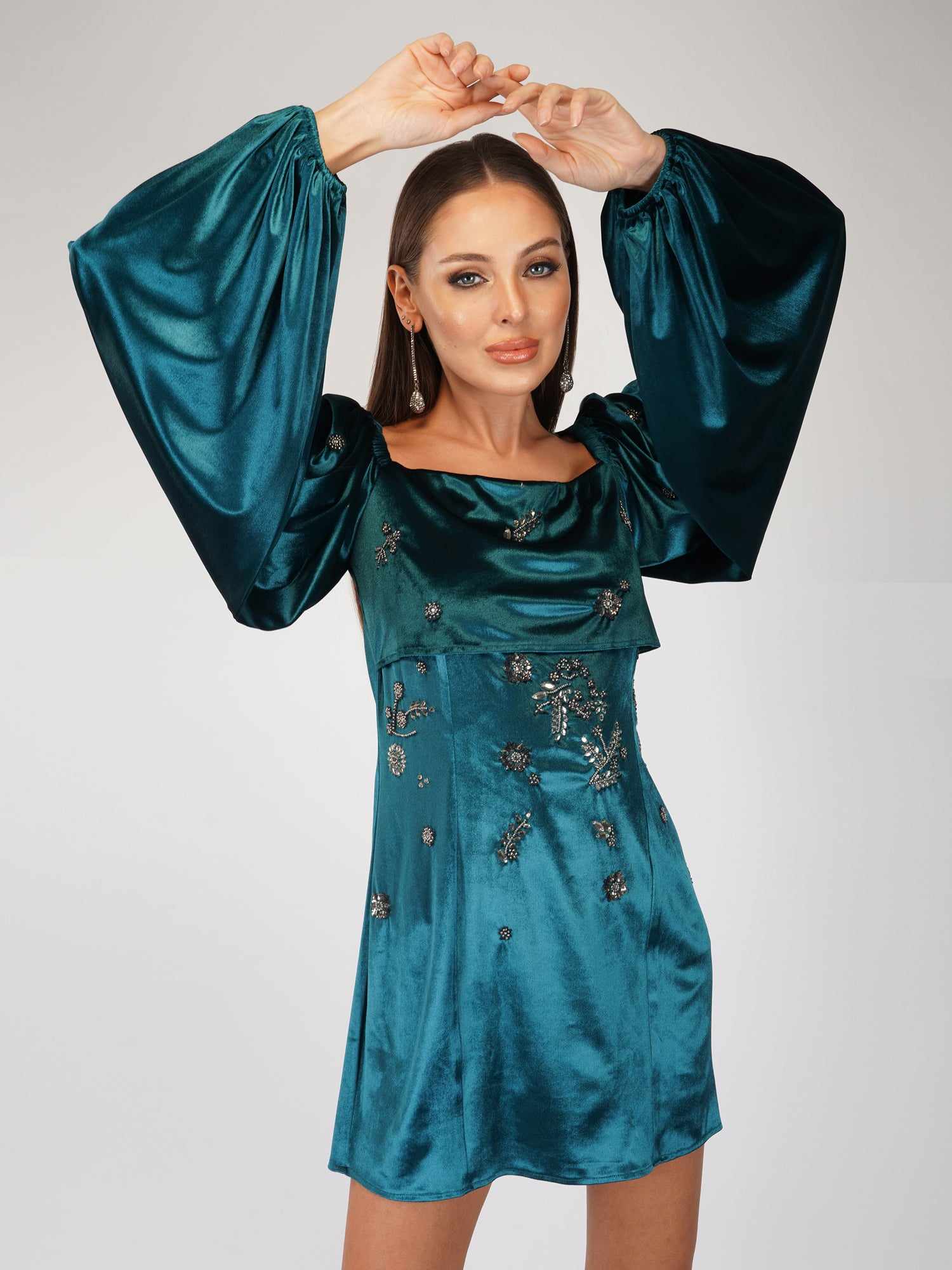hazel embellished velvet mini dress