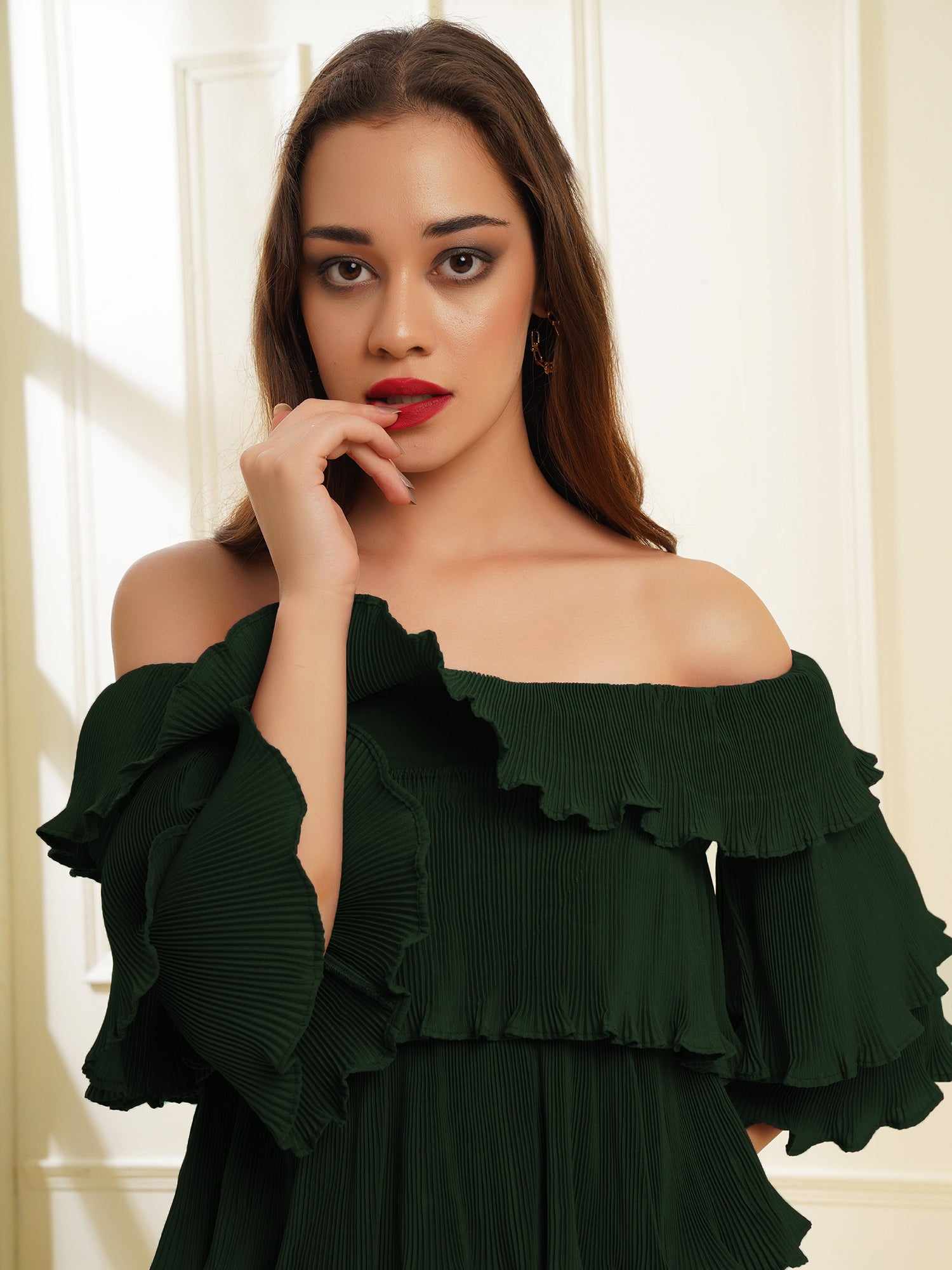 multi tier imaginative green pleat dress