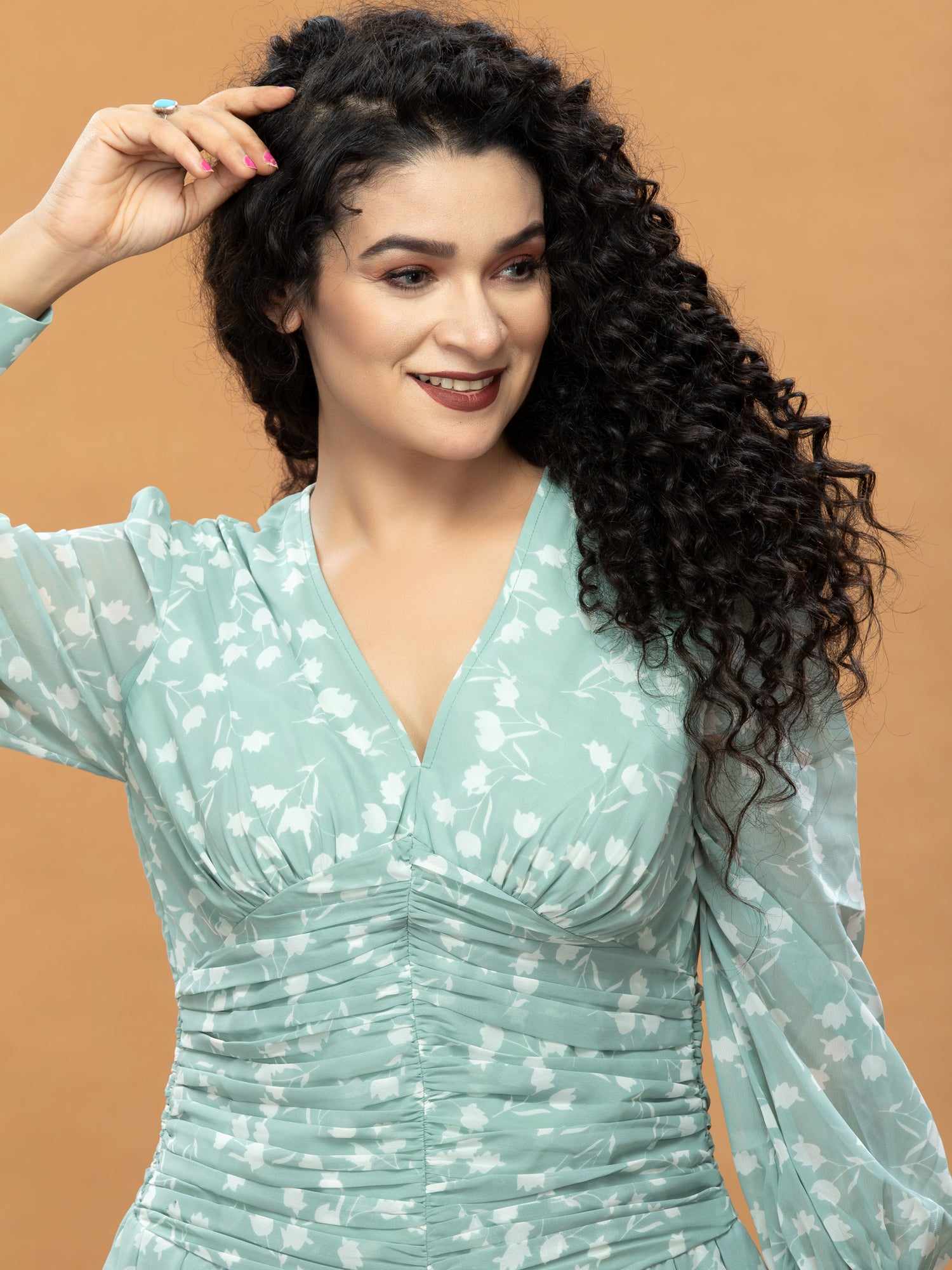 green polka dots mesh dress