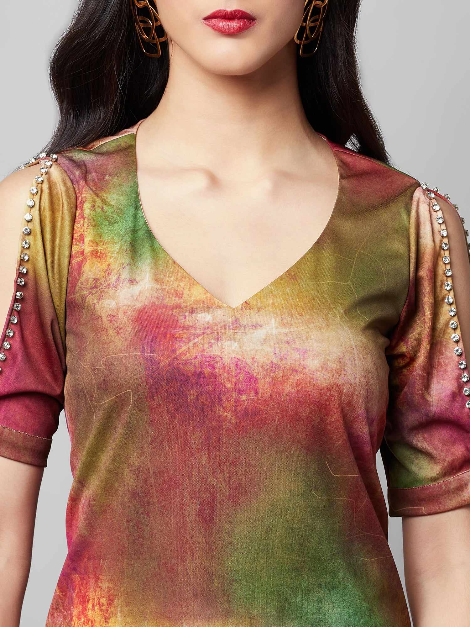 printed green regular fit dress