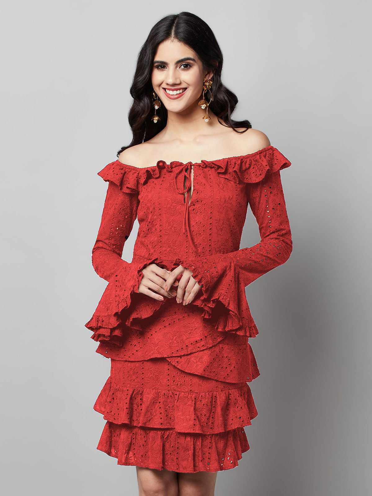 regal ruffle noir red dress red