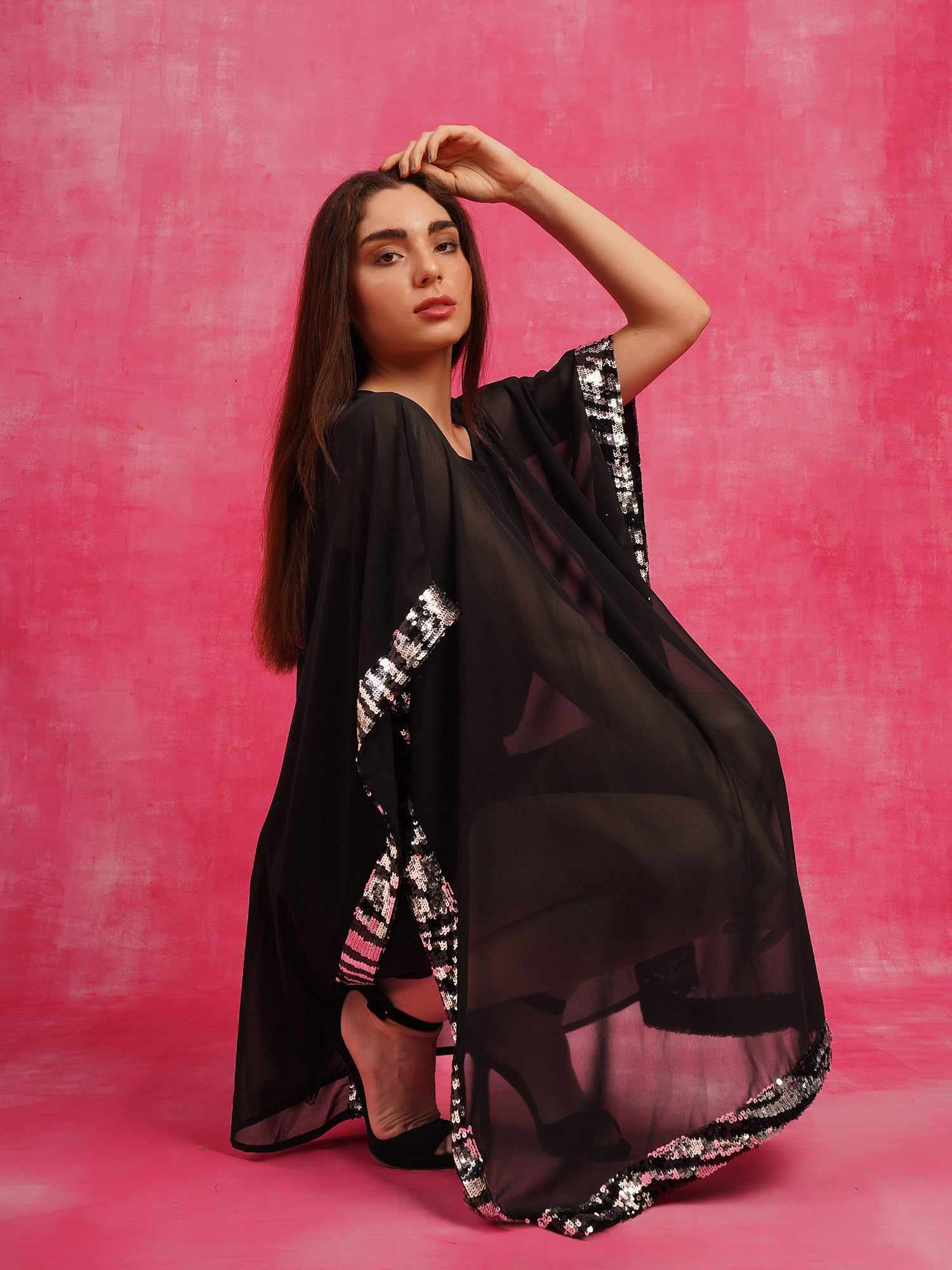 dual tone sequins cape dress