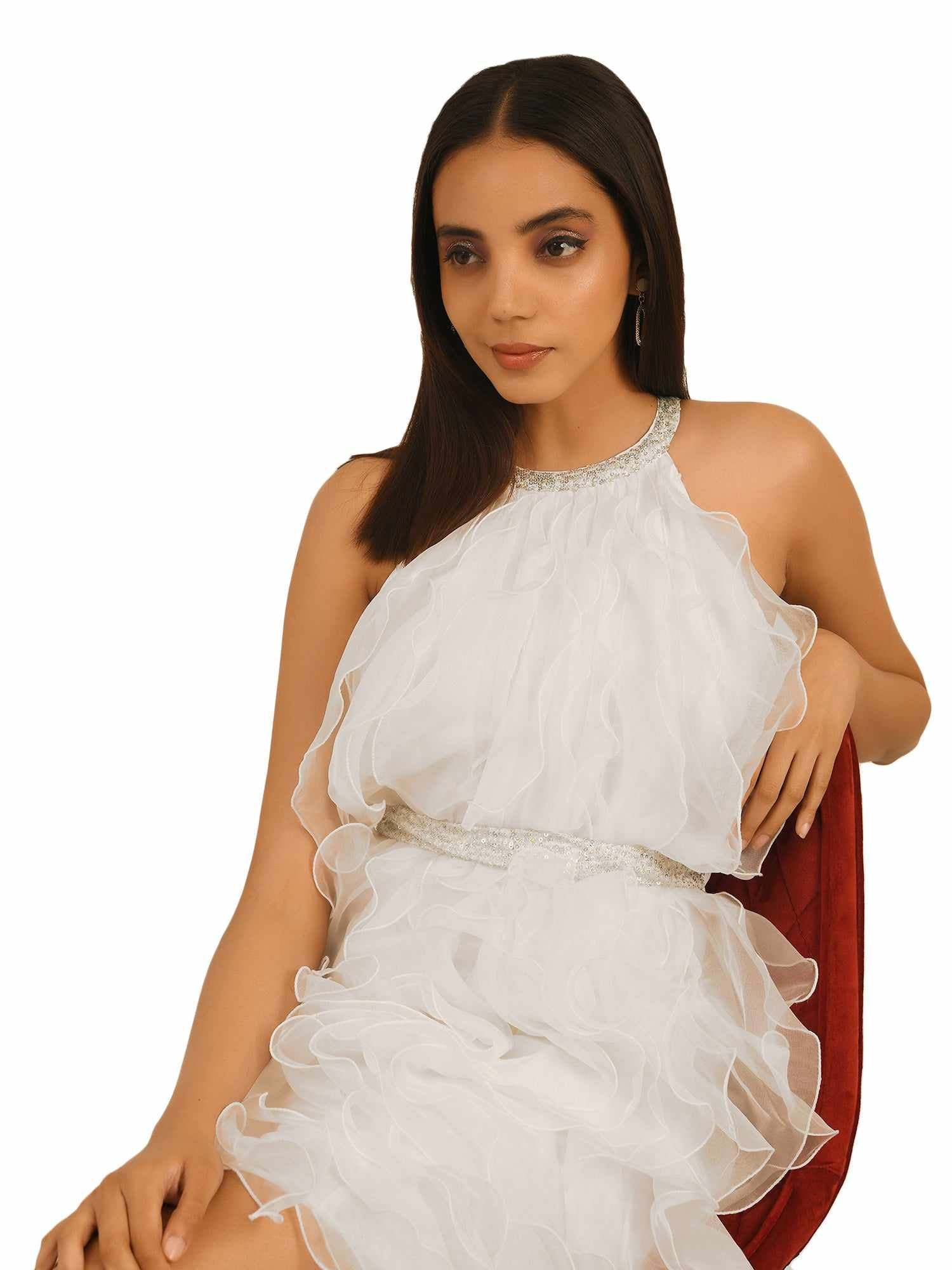 amelie all over white ruffle dress