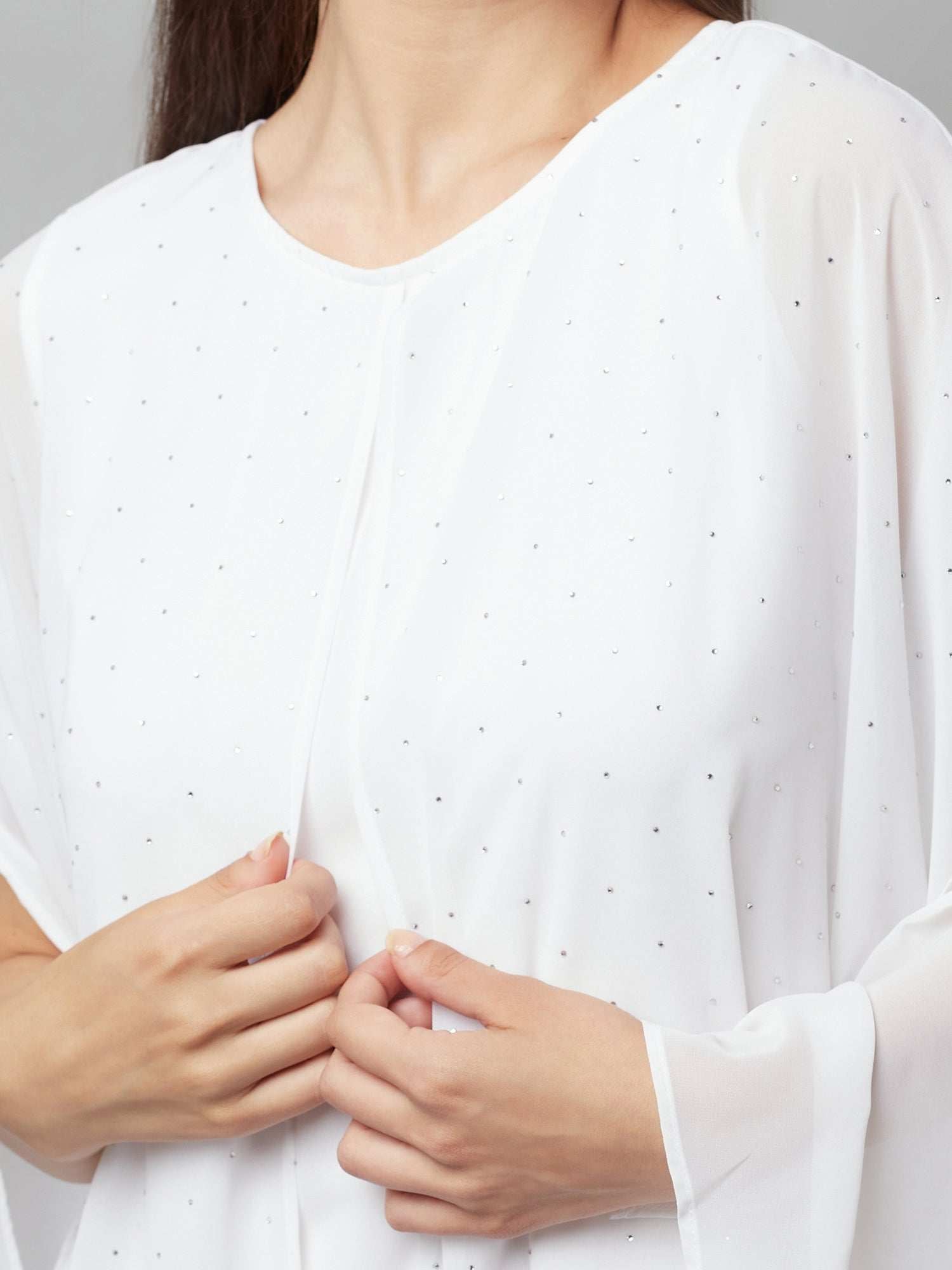 all over stud white dress