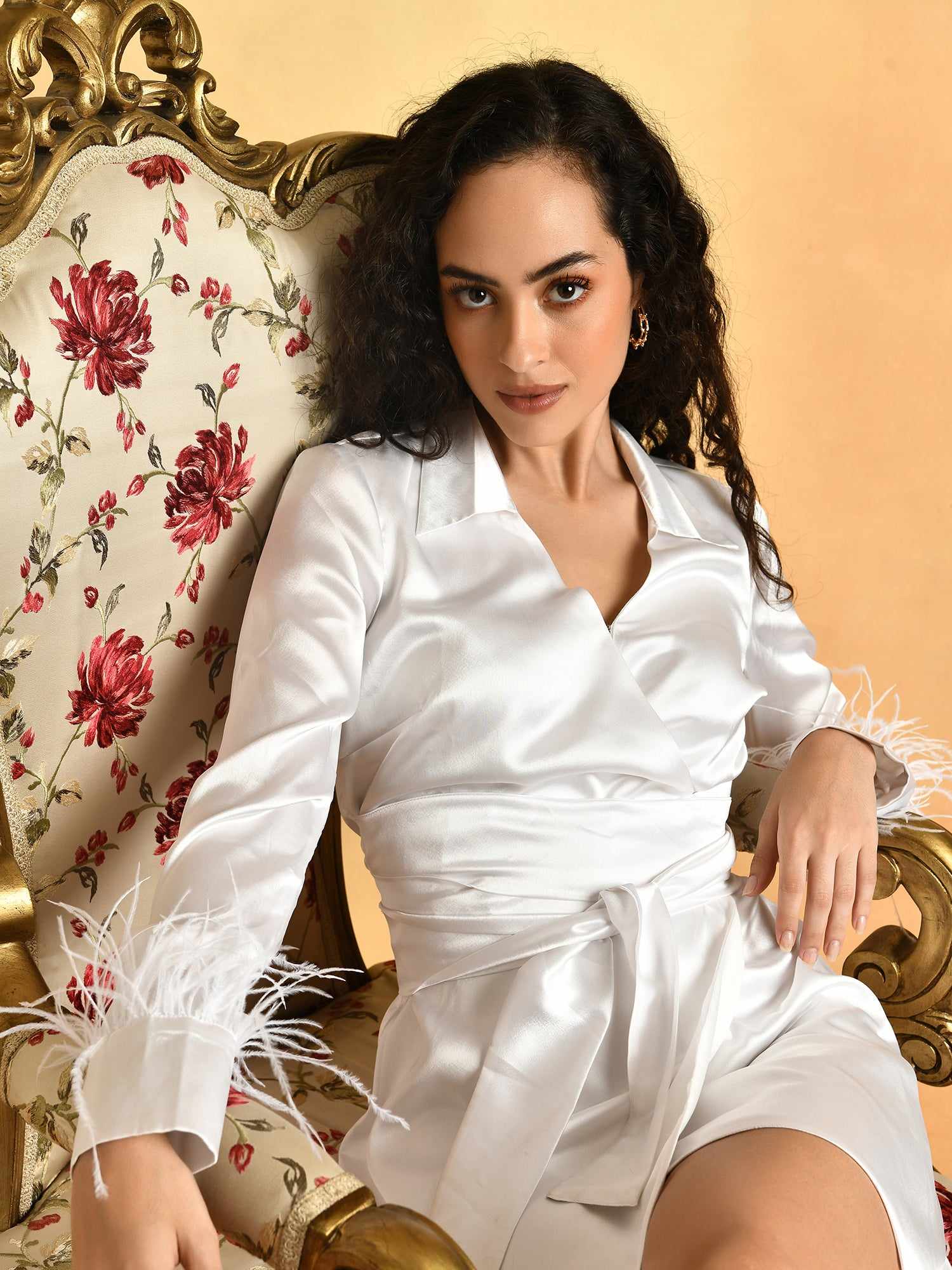 pearl white overlap feather dress