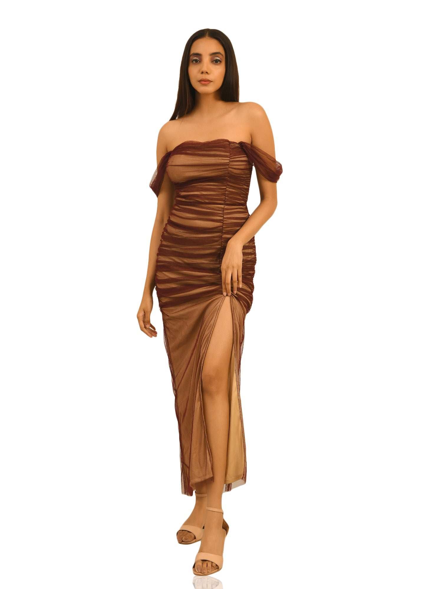 thigh high slit dress with contrast lining