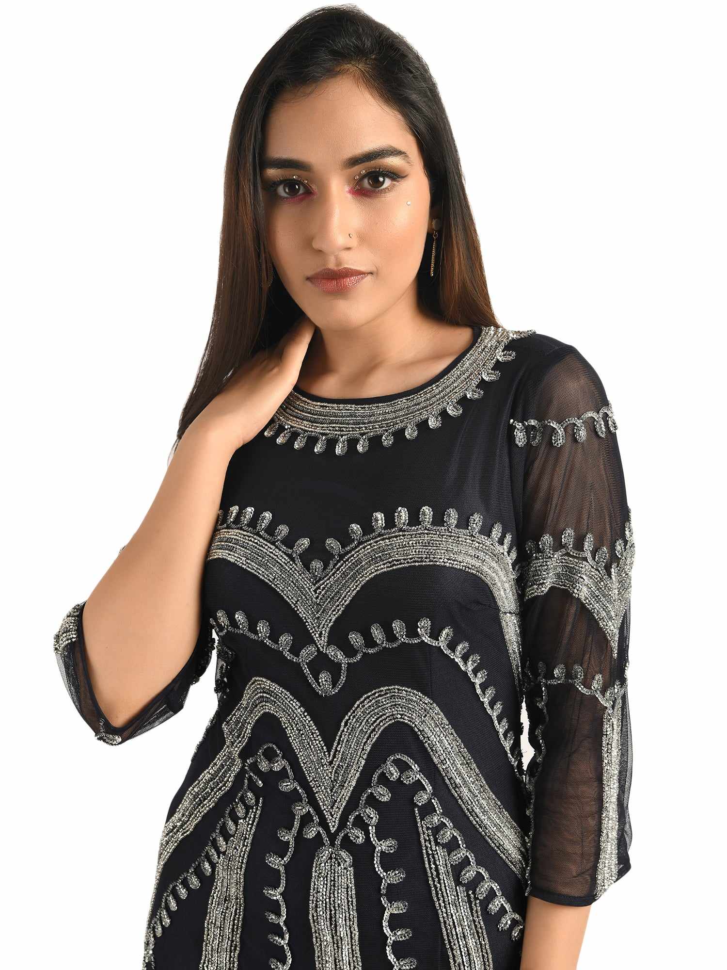 hand embellished navy gown