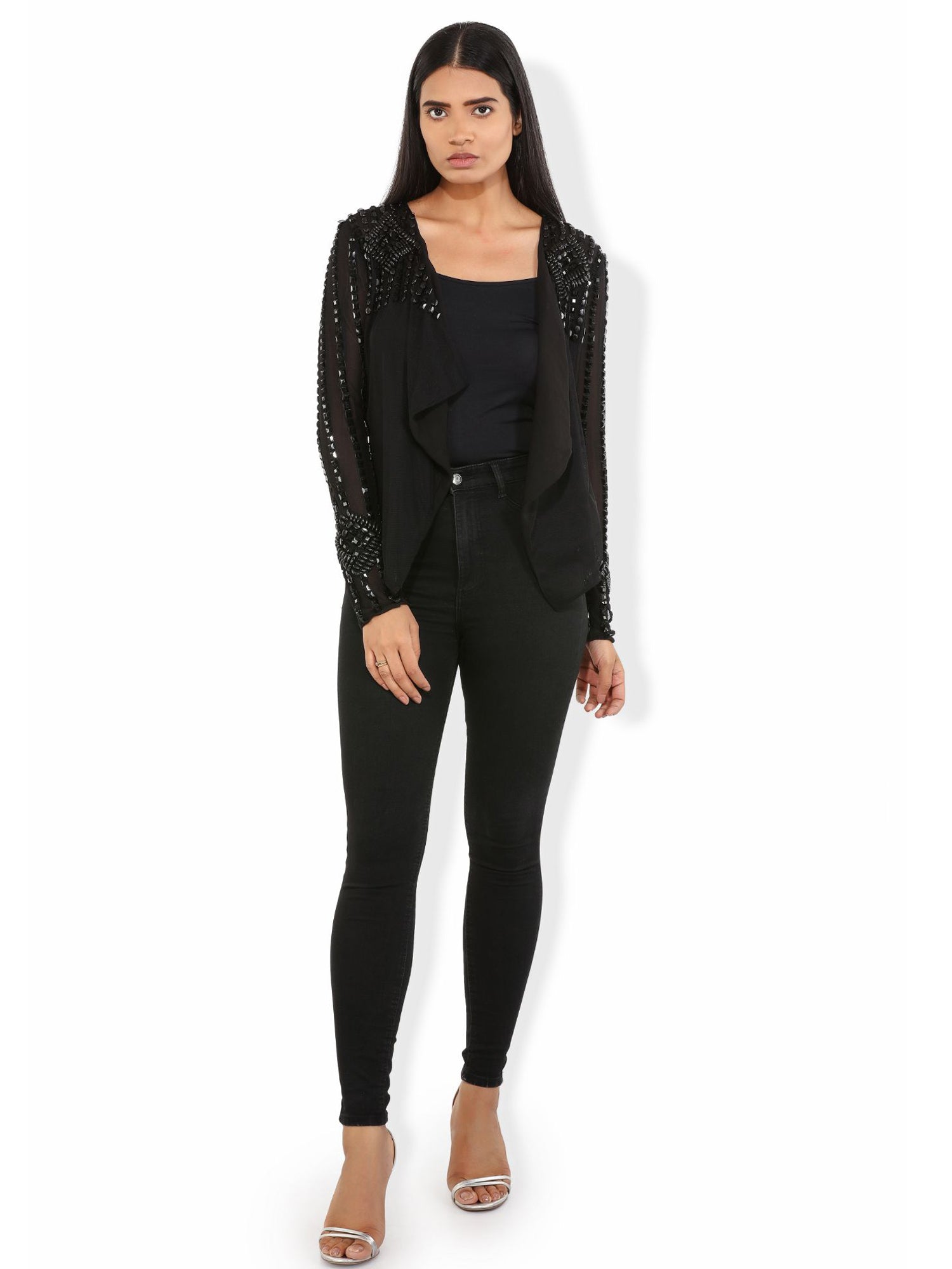 all about black georgette lapel jacket