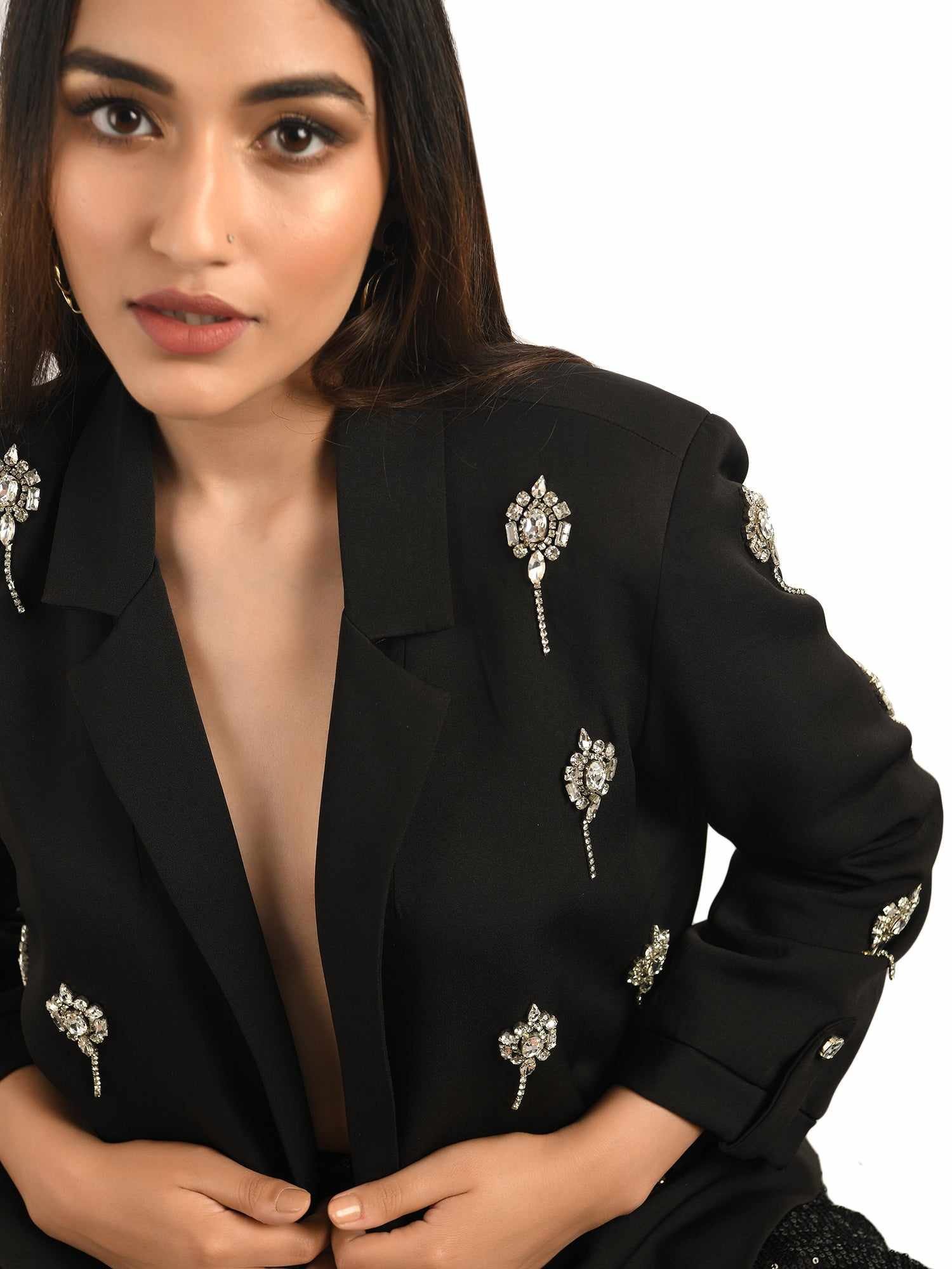 embellished broaches blazer